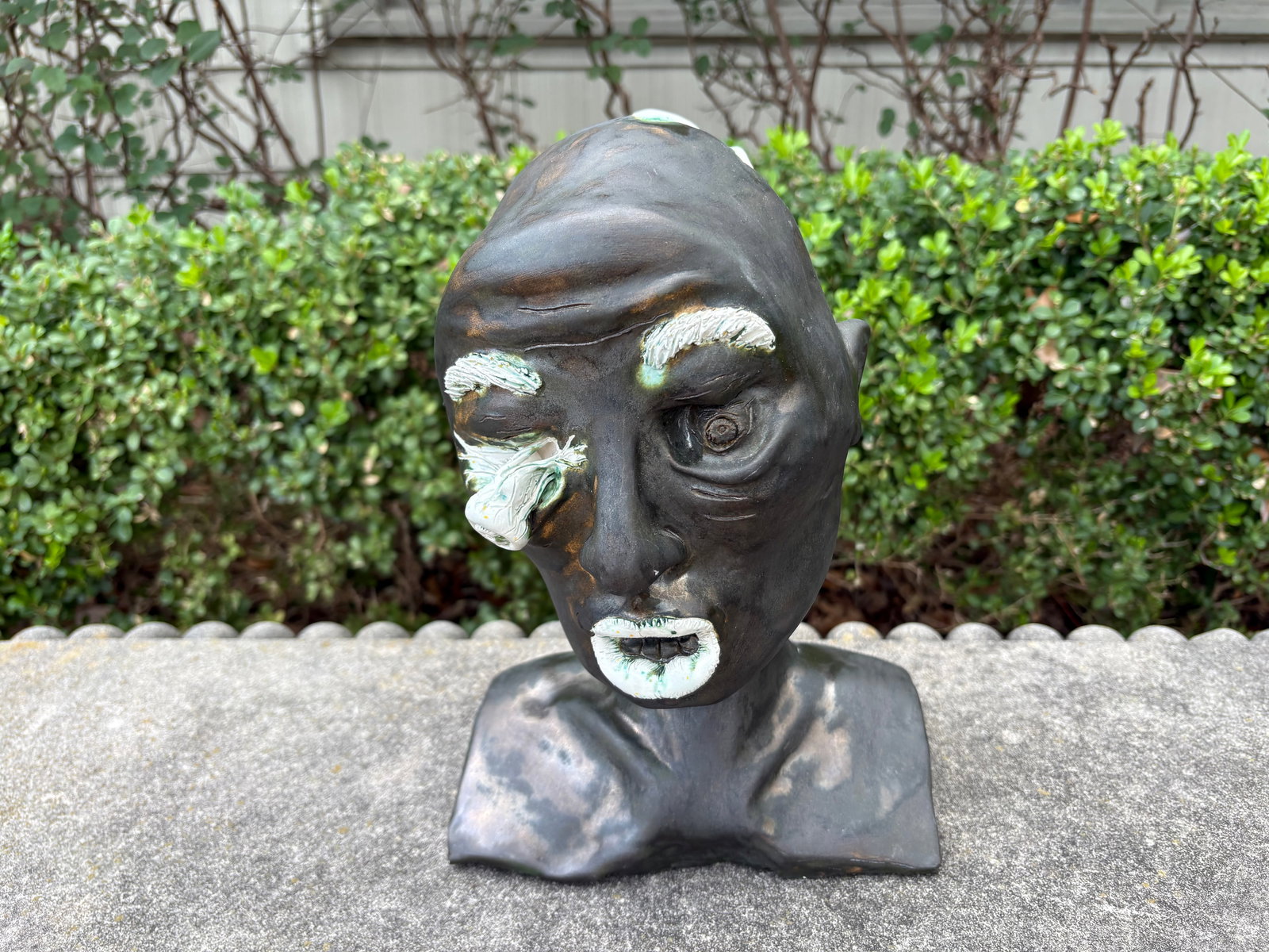 Mid-Century Glazed Pottery Surrealist Bust Sculpture - 2
