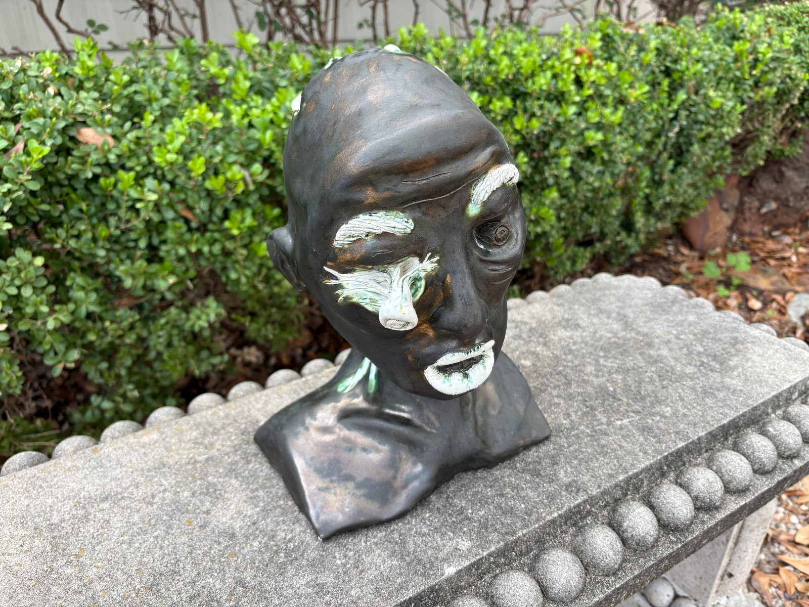 Mid-Century Glazed Pottery Surrealist Bust Sculpture - 5