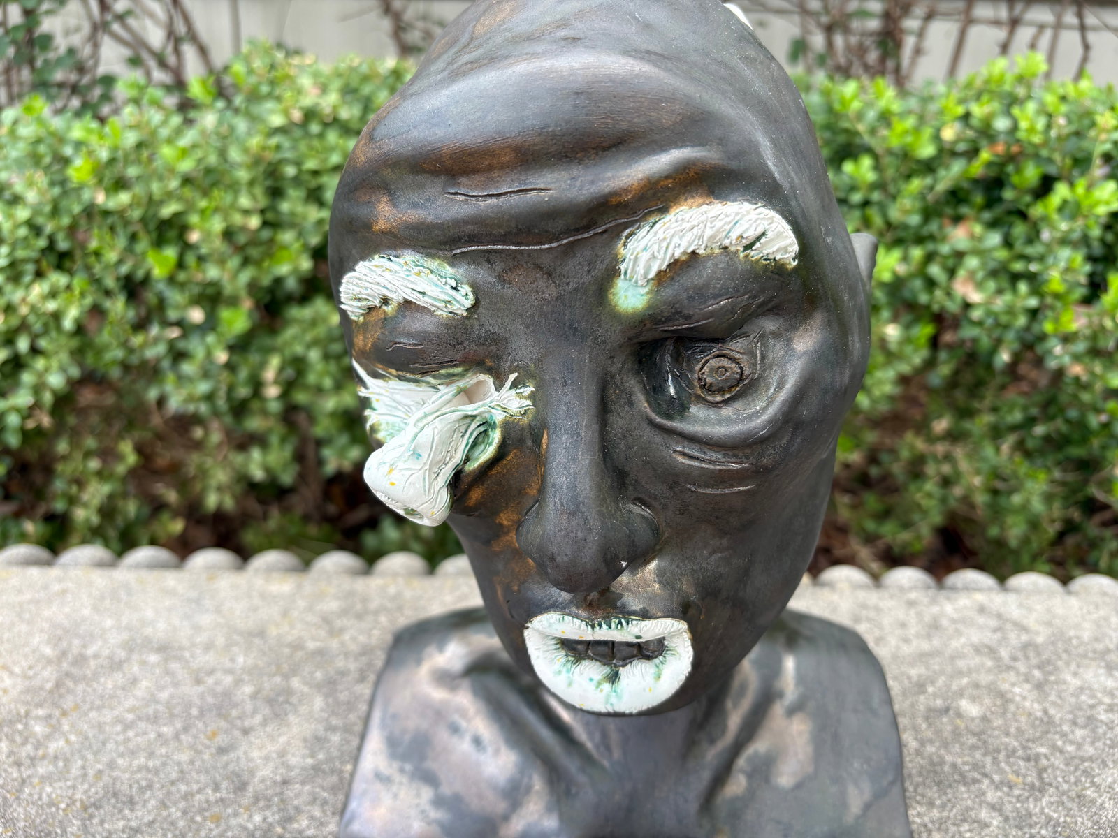 Mid-Century Glazed Pottery Surrealist Bust Sculpture - 7