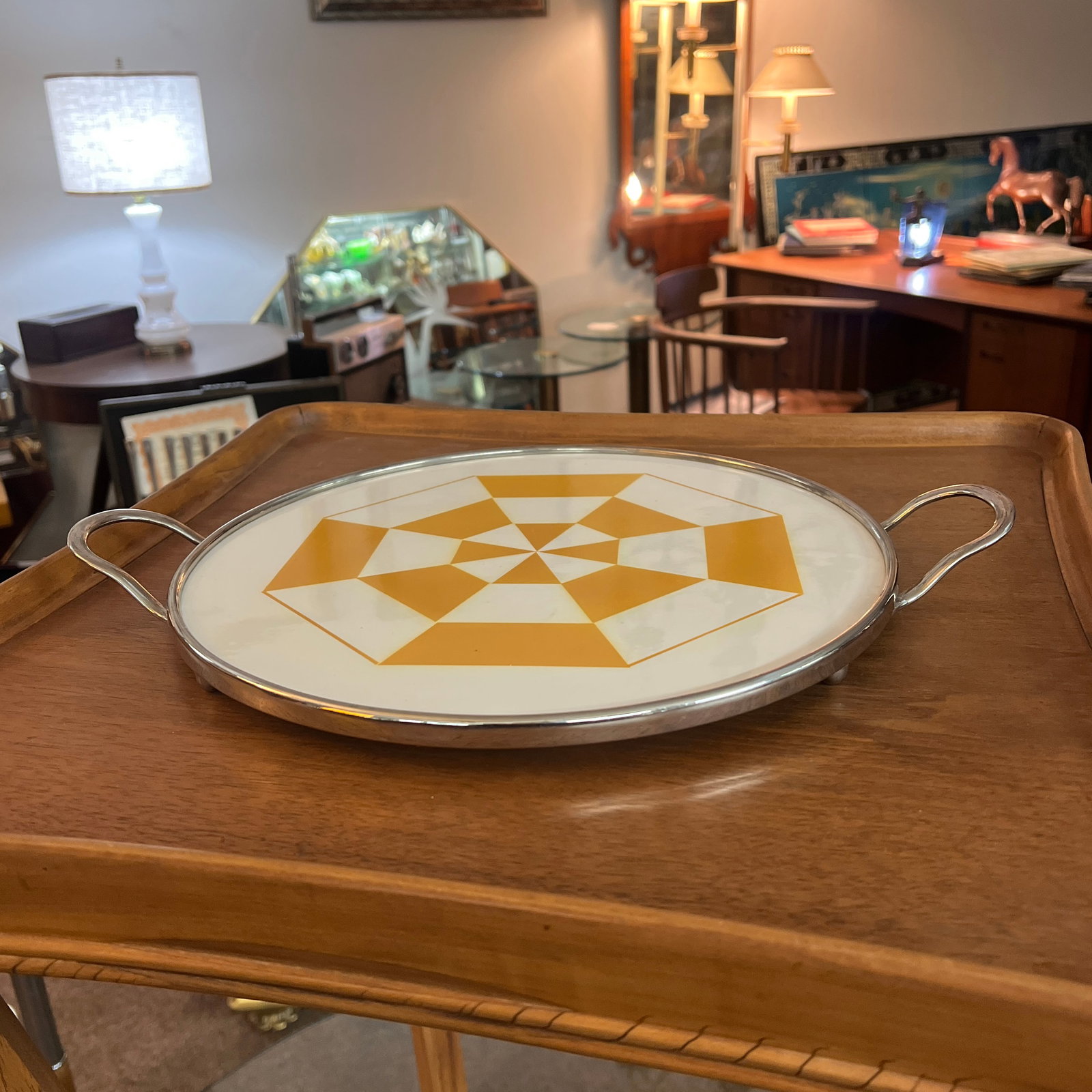 Rare Geometrical Art Deco Tile Serving Tray 1920s Makers Mark Germany Rare Geometrical Design Art De - 2