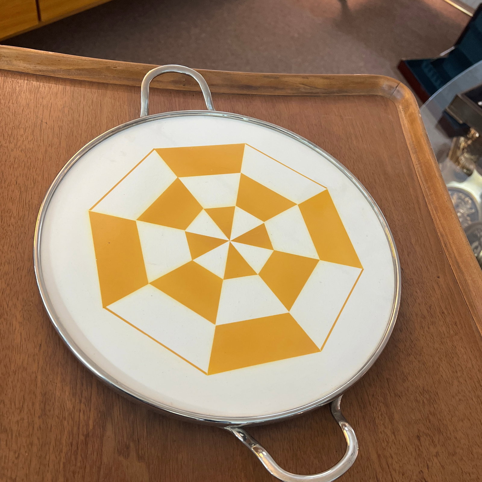 Rare Geometrical Art Deco Tile Serving Tray 1920s Makers Mark Germany Rare Geometrical Design Art De - 3