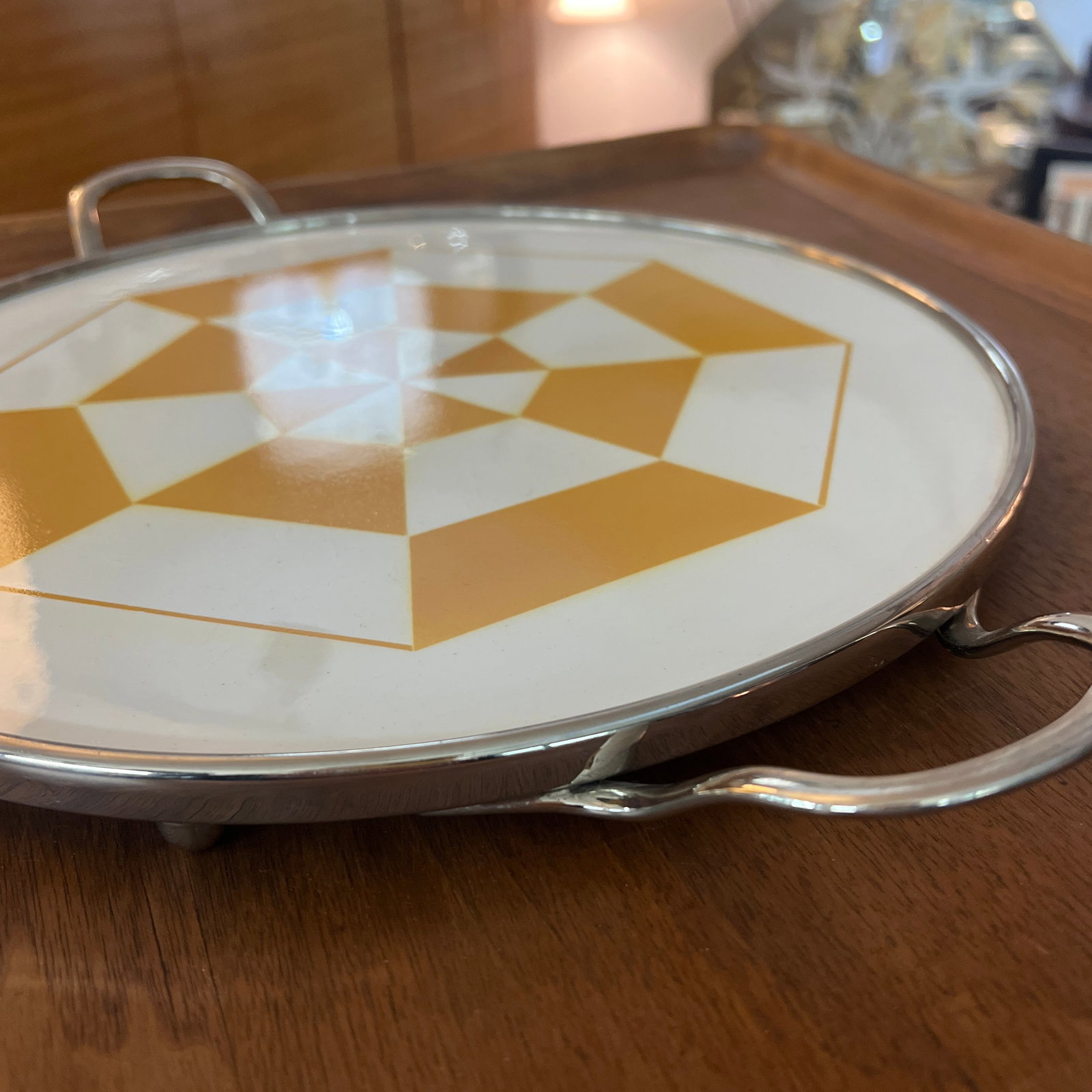 Rare Geometrical Art Deco Tile Serving Tray 1920s Makers Mark Germany Rare Geometrical Design Art De - 4