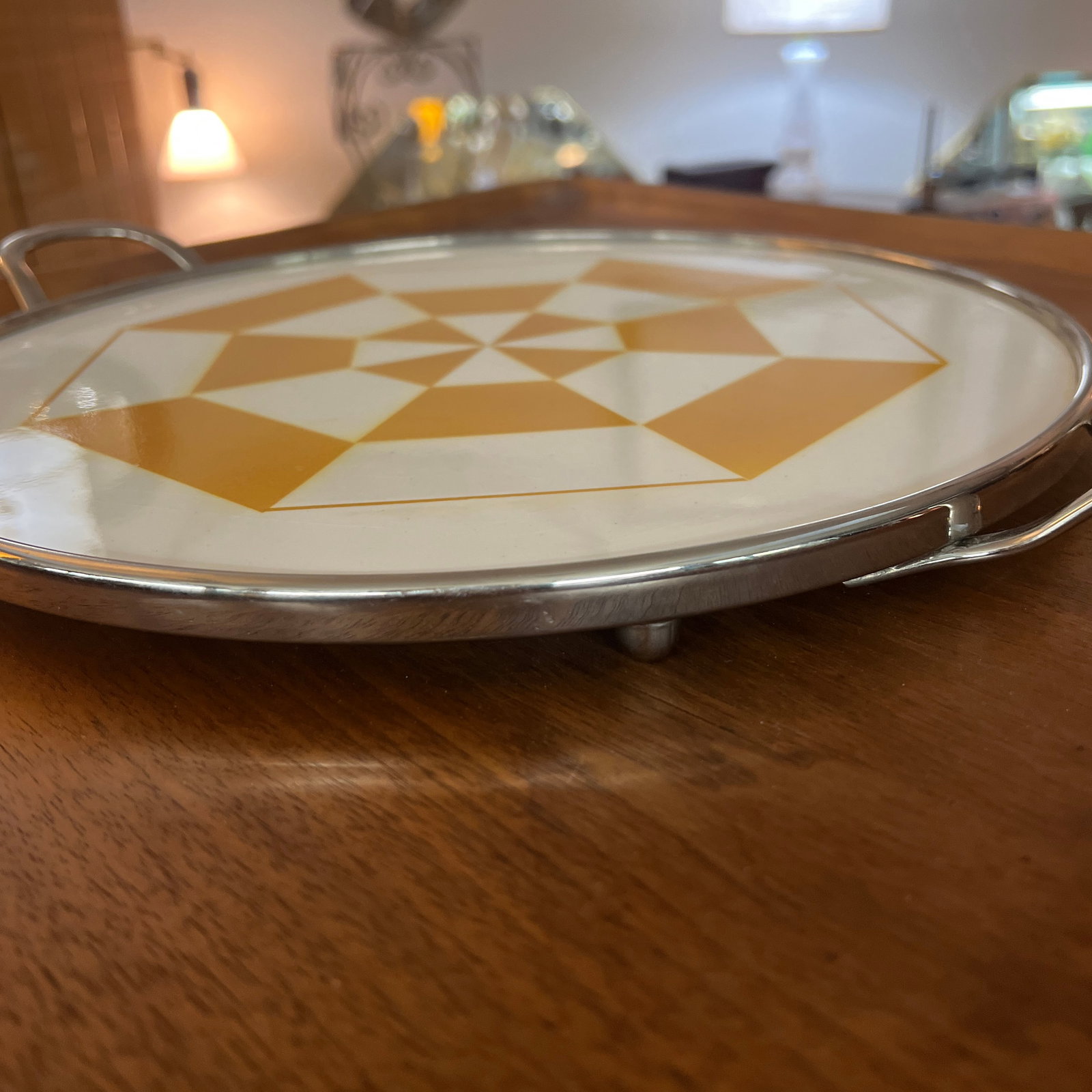 Rare Geometrical Art Deco Tile Serving Tray 1920s Makers Mark Germany Rare Geometrical Design Art De - 7