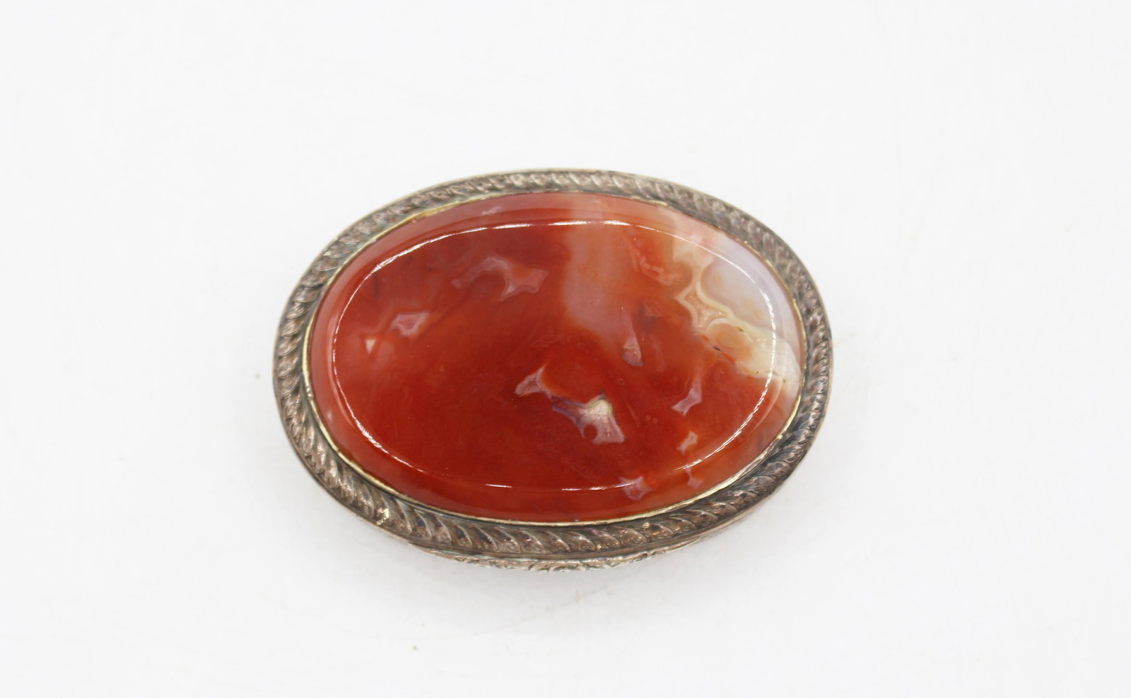 1851 English Agate & Sterling Silver Oval Box - 2