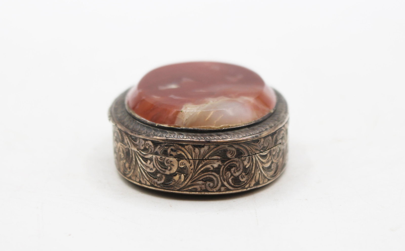 1851 English Agate & Sterling Silver Oval Box - 4
