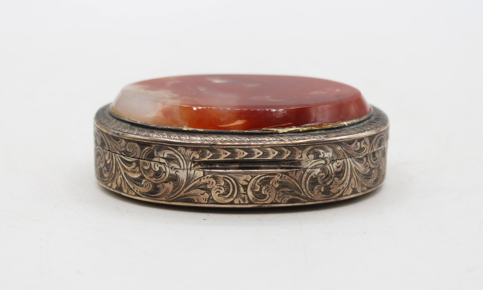 1851 English Agate & Sterling Silver Oval Box - 5