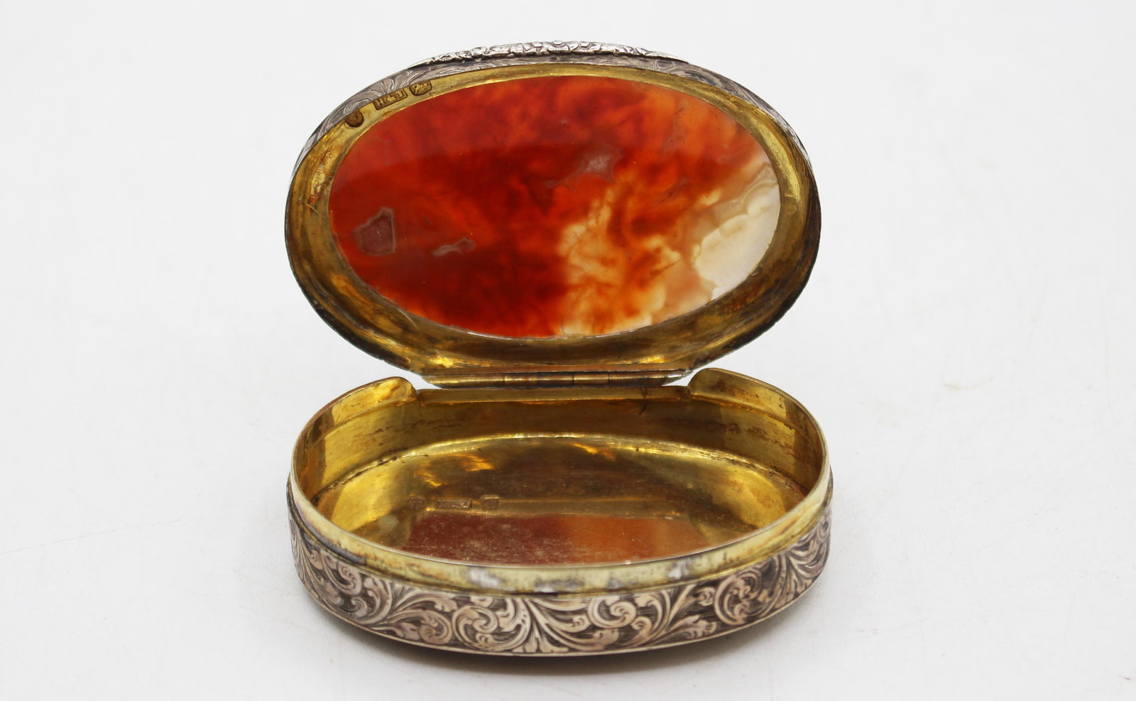 1851 English Agate & Sterling Silver Oval Box - 7