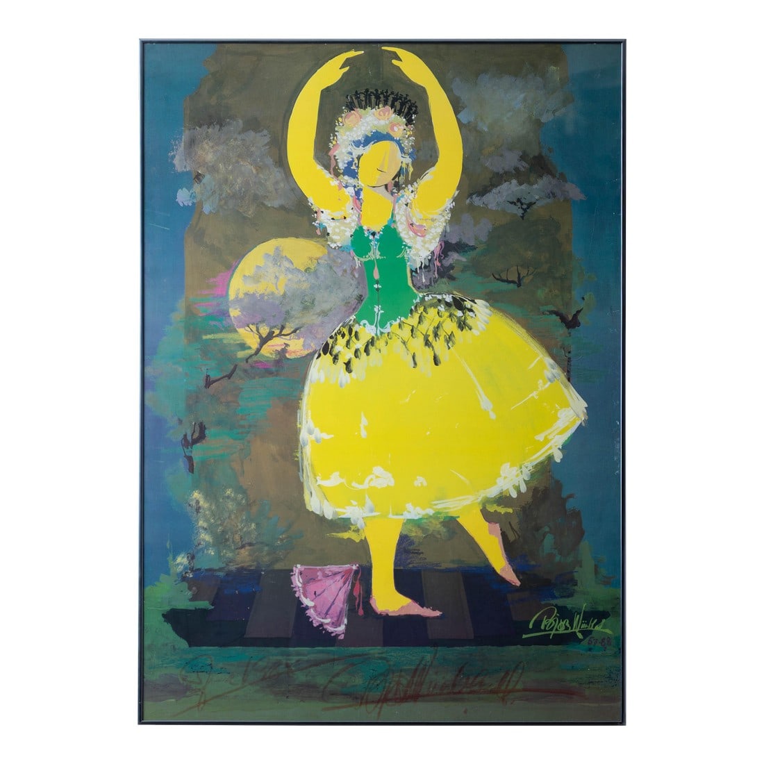 BjÃ¸rn Wiinblad Royal Danish Ballet Poster, Signed, 1988: BjÃ¸rn Wiinblad (Danish, 1918–2006) Royal Danish Ballet, Ballerina in Yellow Dress, 1988 Striking color lithograph of a ballerina posed with arms raised, wearing a vivid yellow tutu