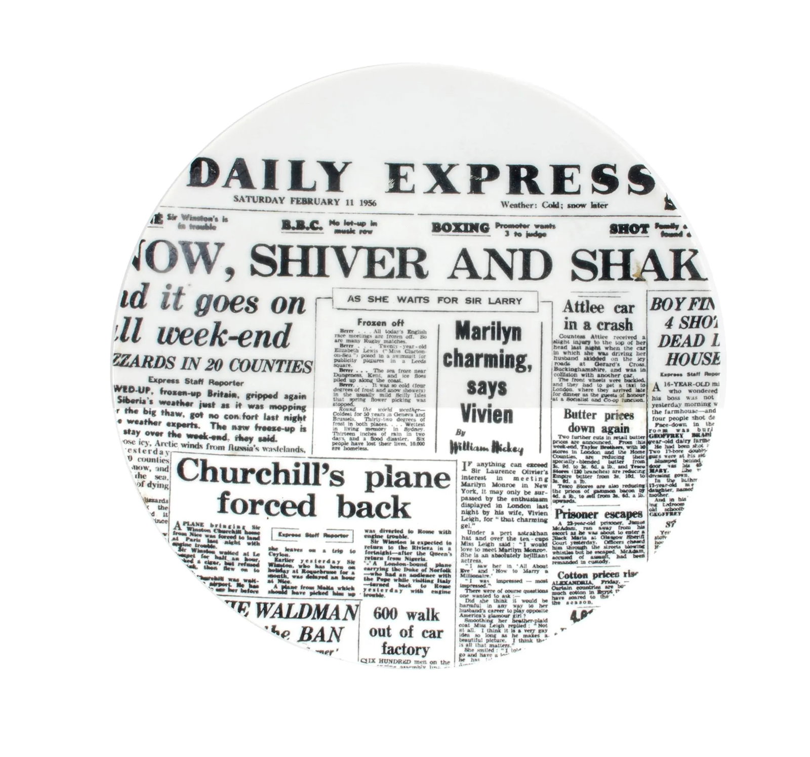 Early Piero Fornasetti Newspaper Plate, Daily Express, Giornali (Newspapers) - 7