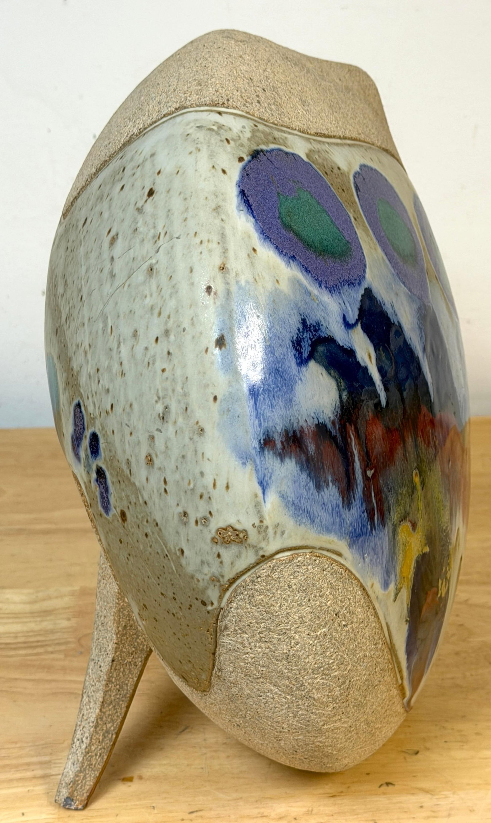 Monumental Footed Raku Sphere Vase by Ken Pick, American Studio Pottery - 10
