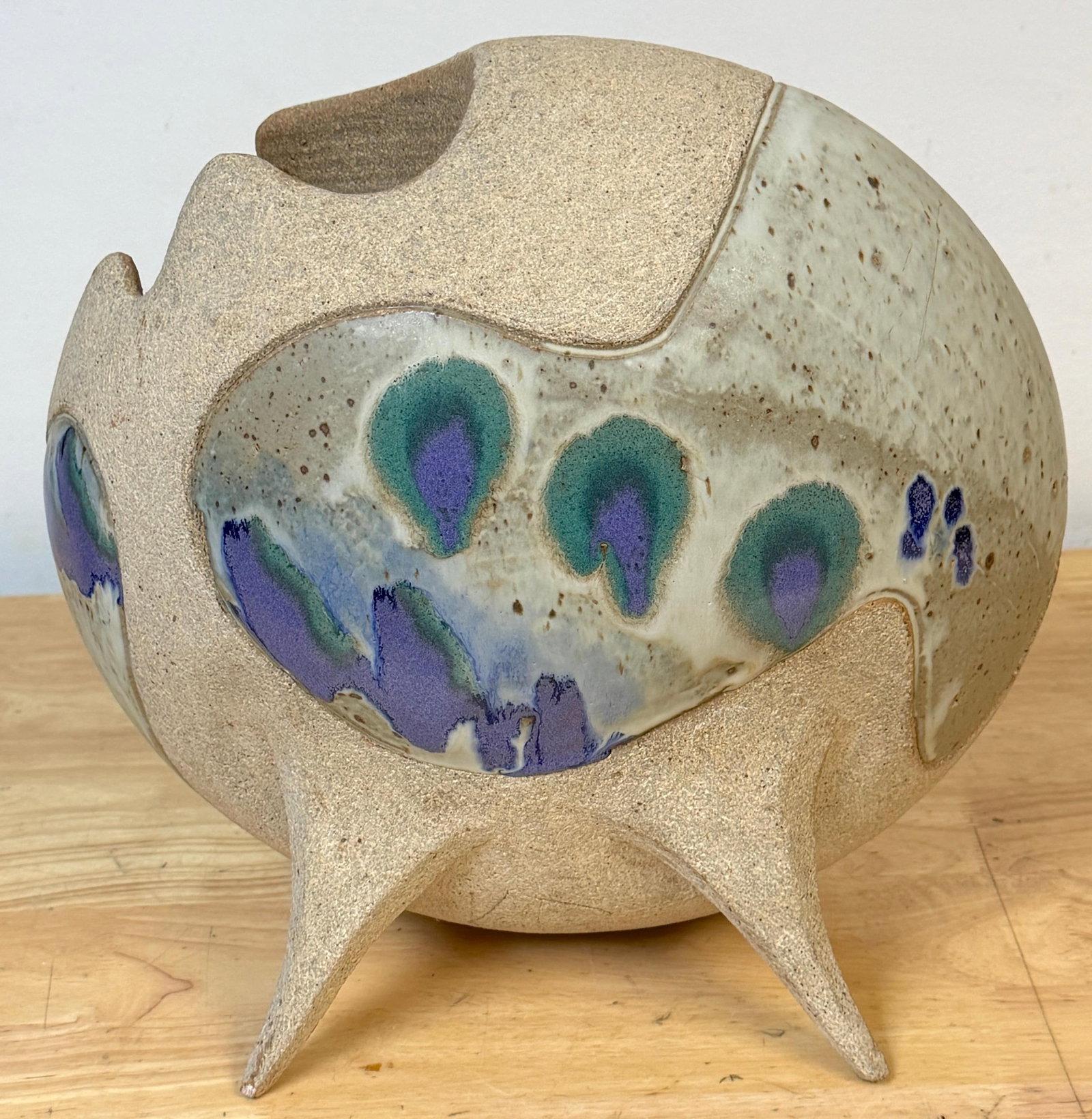 Monumental Footed Raku Sphere Vase by Ken Pick, American Studio Pottery - 12