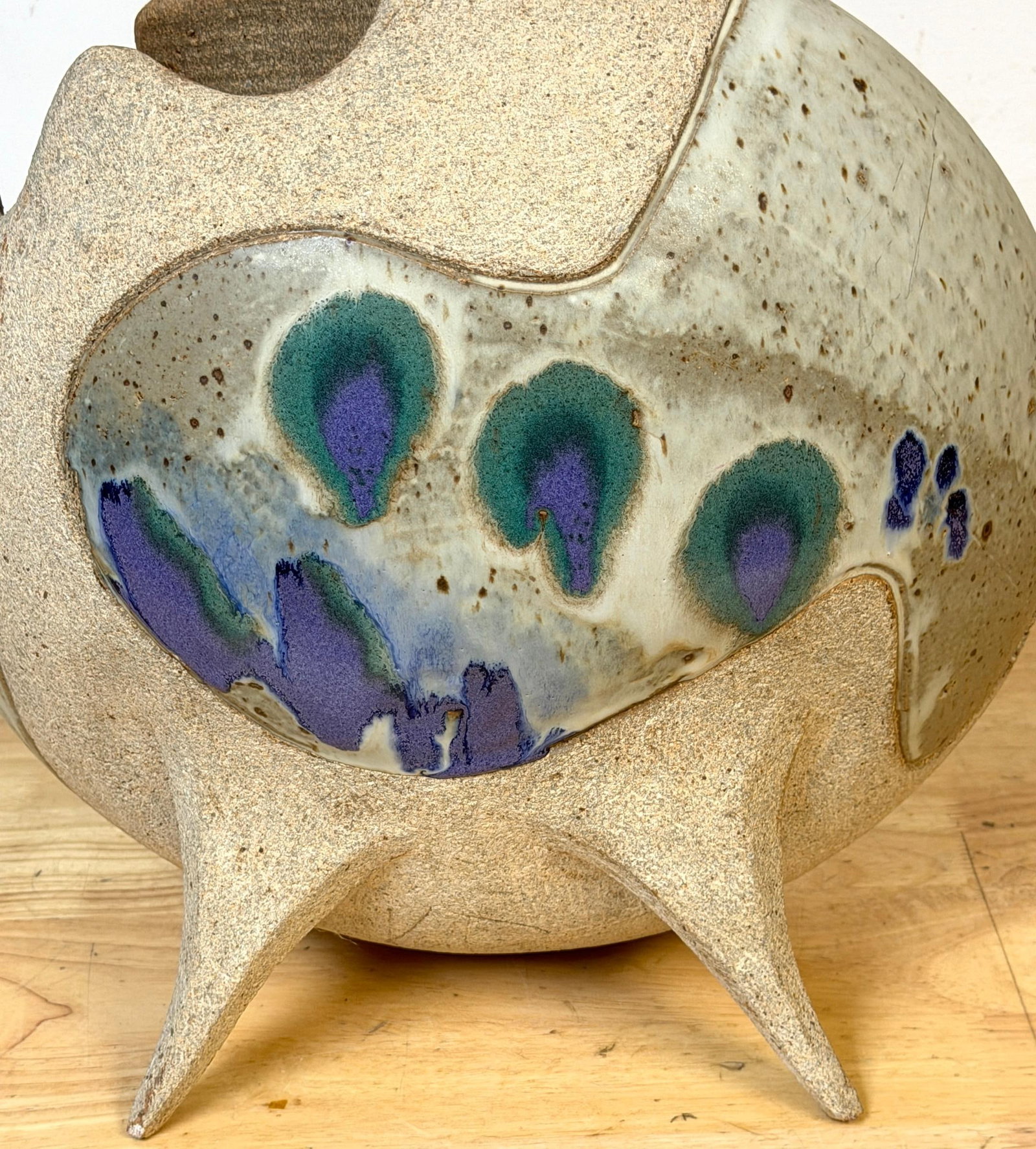 Monumental Footed Raku Sphere Vase by Ken Pick, American Studio Pottery - 13