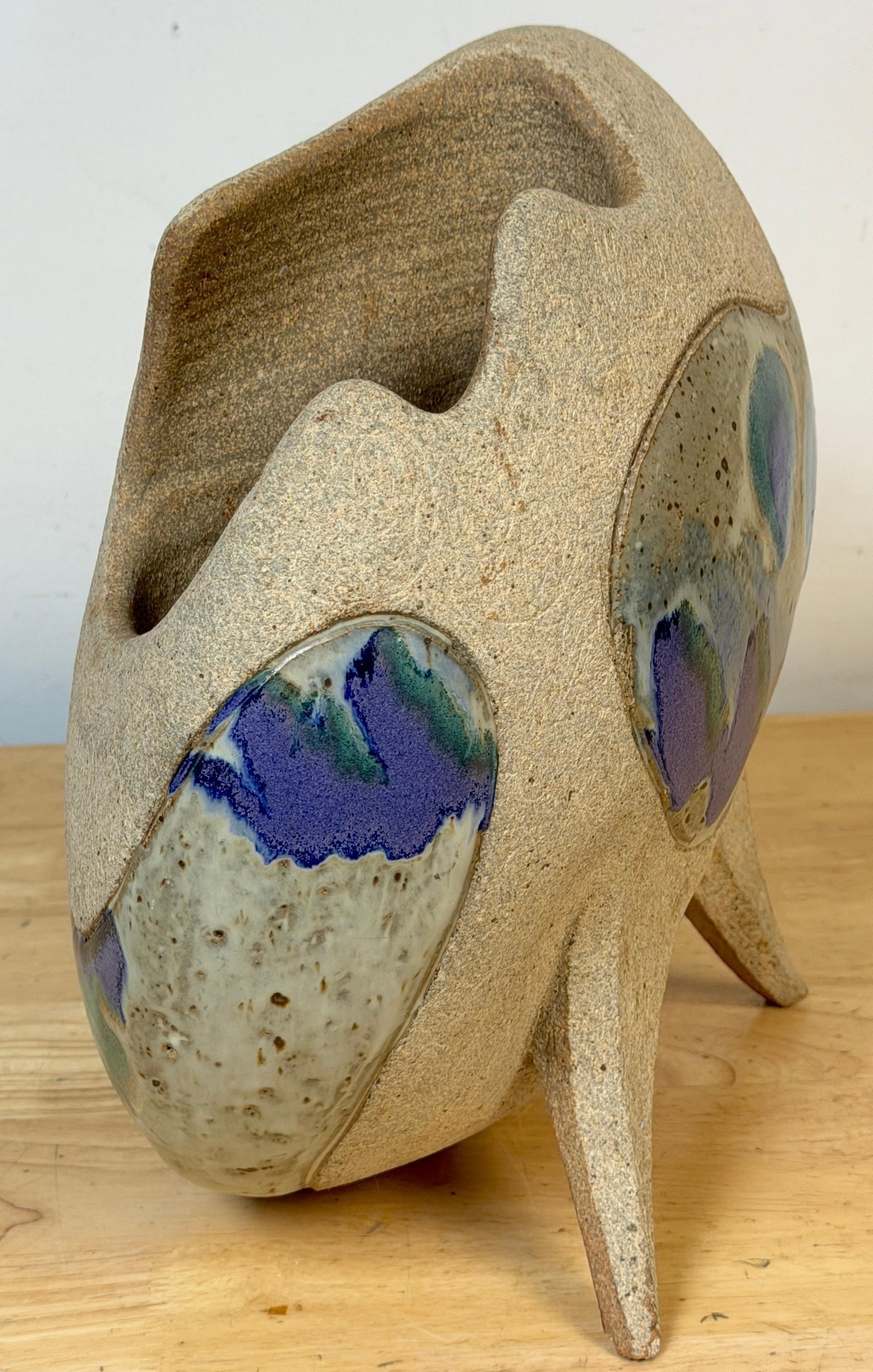 Monumental Footed Raku Sphere Vase by Ken Pick, American Studio Pottery - 14