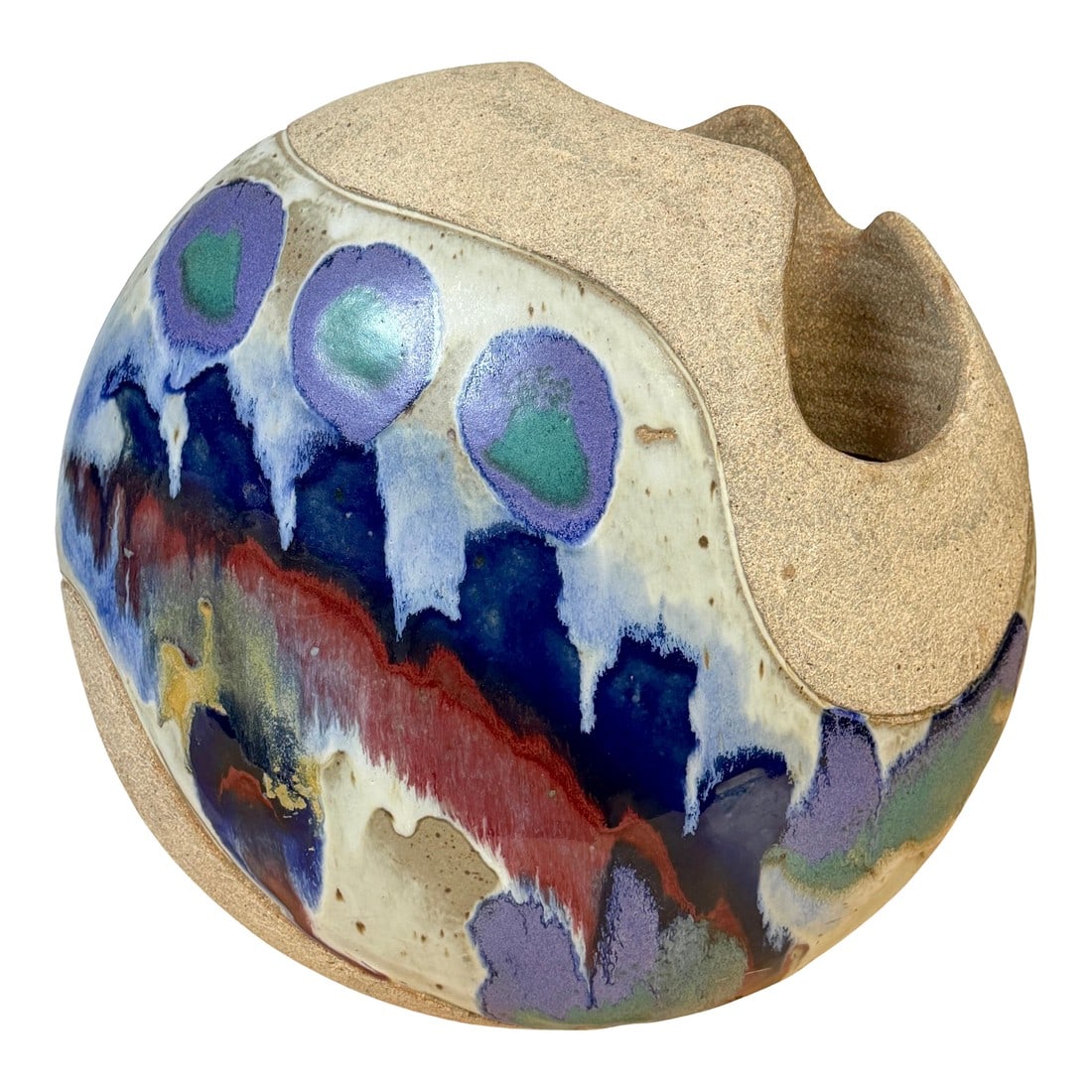 Monumental Footed Raku Sphere Vase by Ken Pick, American Studio Pottery (1 of 14)