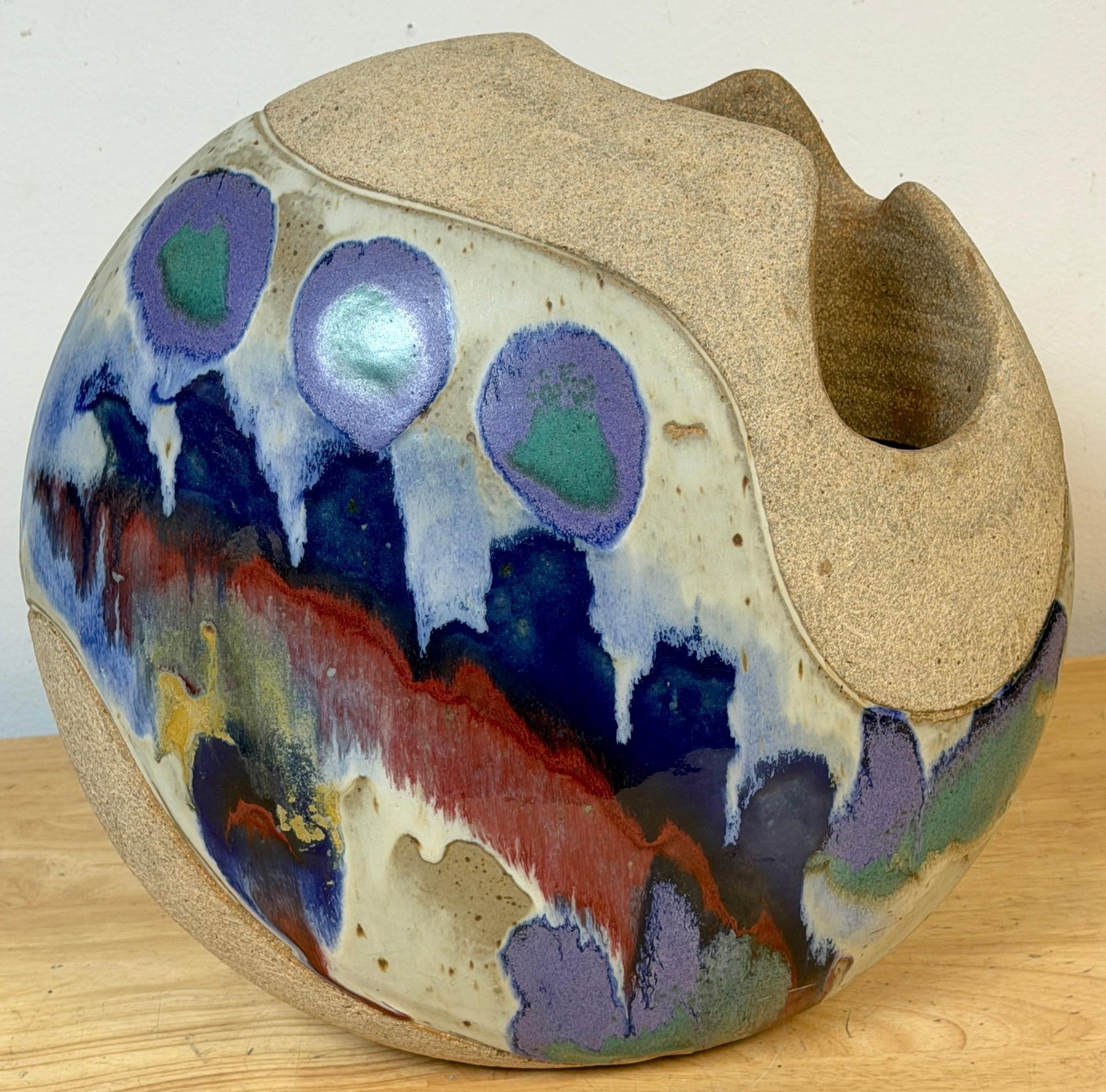 Monumental Footed Raku Sphere Vase by Ken Pick, American Studio Pottery - 2