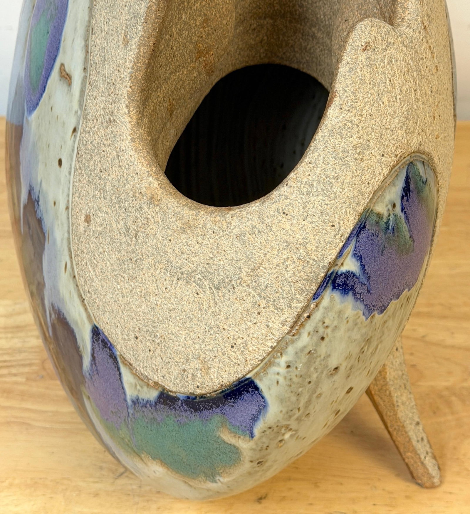 Monumental Footed Raku Sphere Vase by Ken Pick, American Studio Pottery - 4
