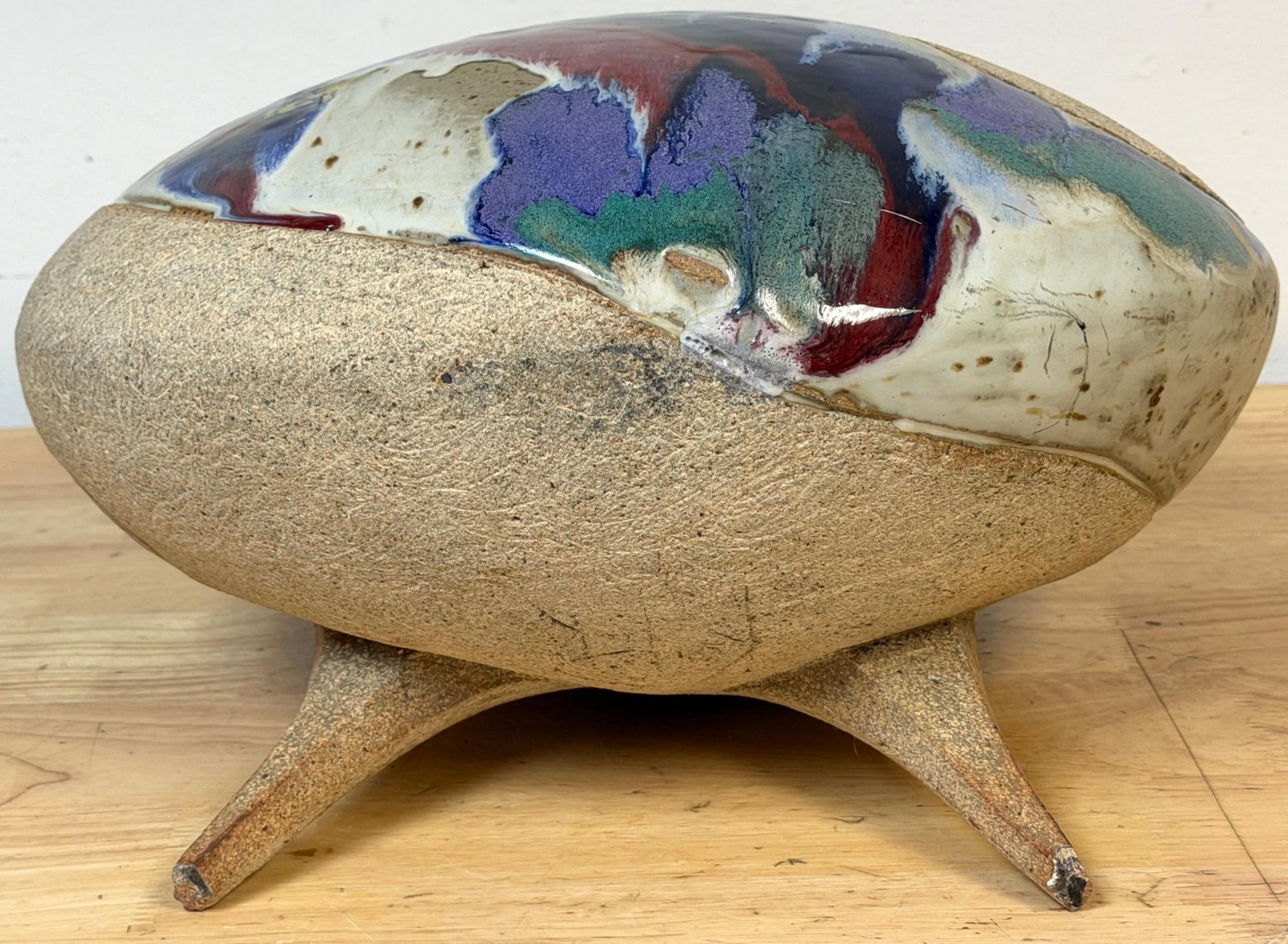 Monumental Footed Raku Sphere Vase by Ken Pick, American Studio Pottery - 5