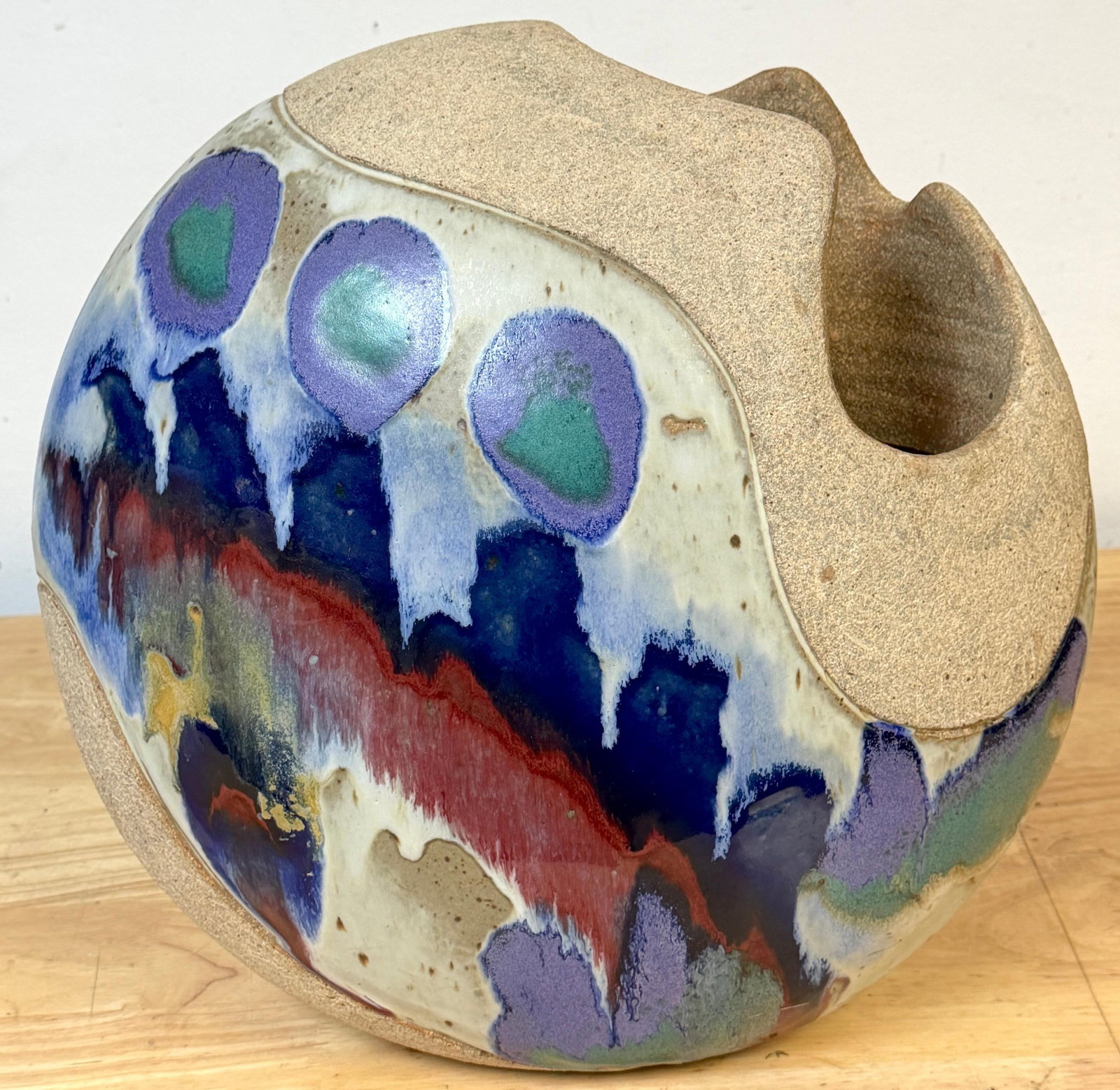 Monumental Footed Raku Sphere Vase by Ken Pick, American Studio Pottery - 7
