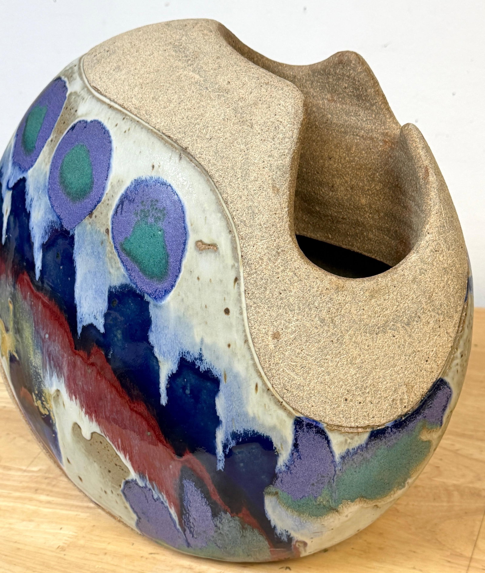 Monumental Footed Raku Sphere Vase by Ken Pick, American Studio Pottery - 8