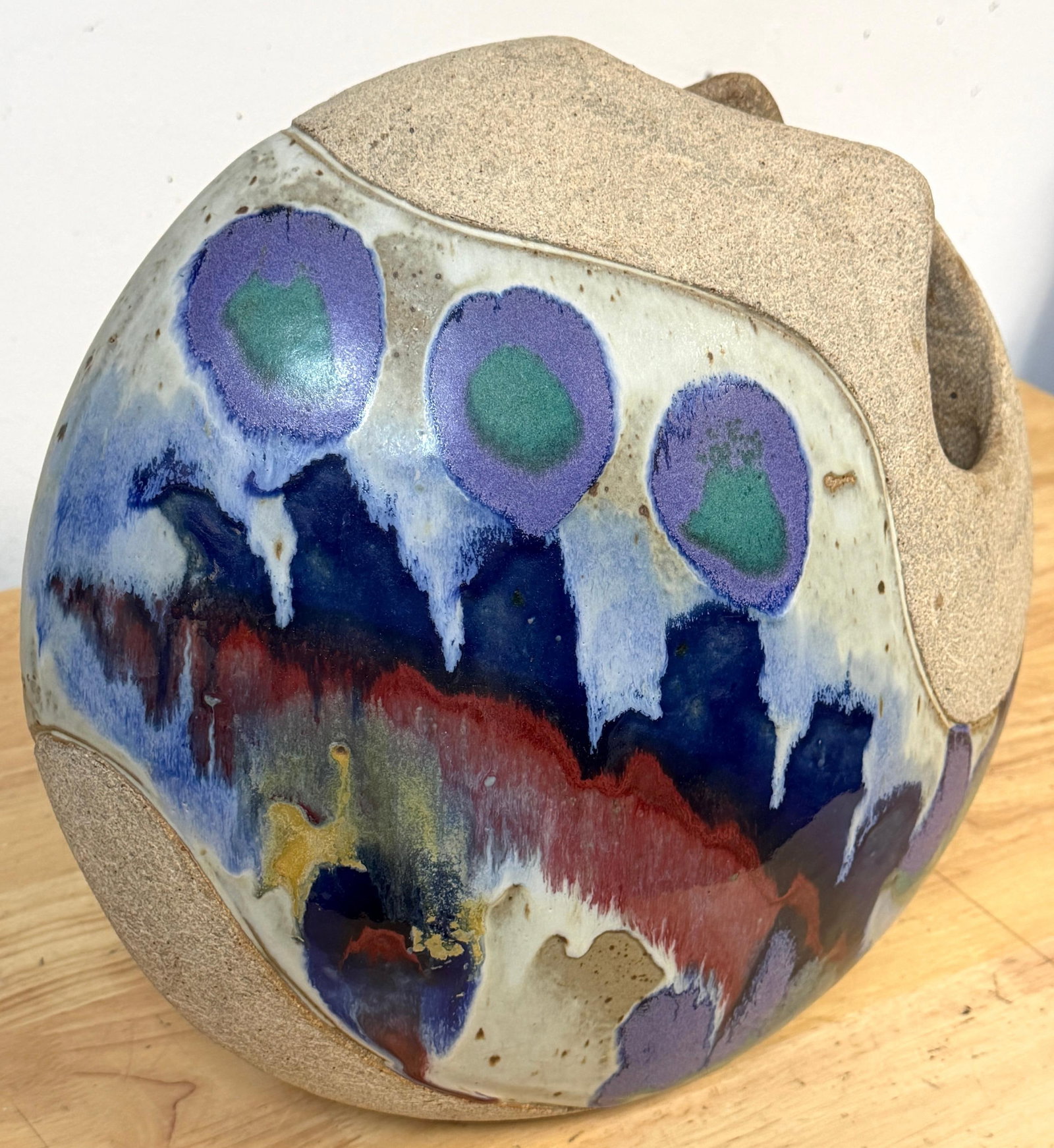 Monumental Footed Raku Sphere Vase by Ken Pick, American Studio Pottery - 9