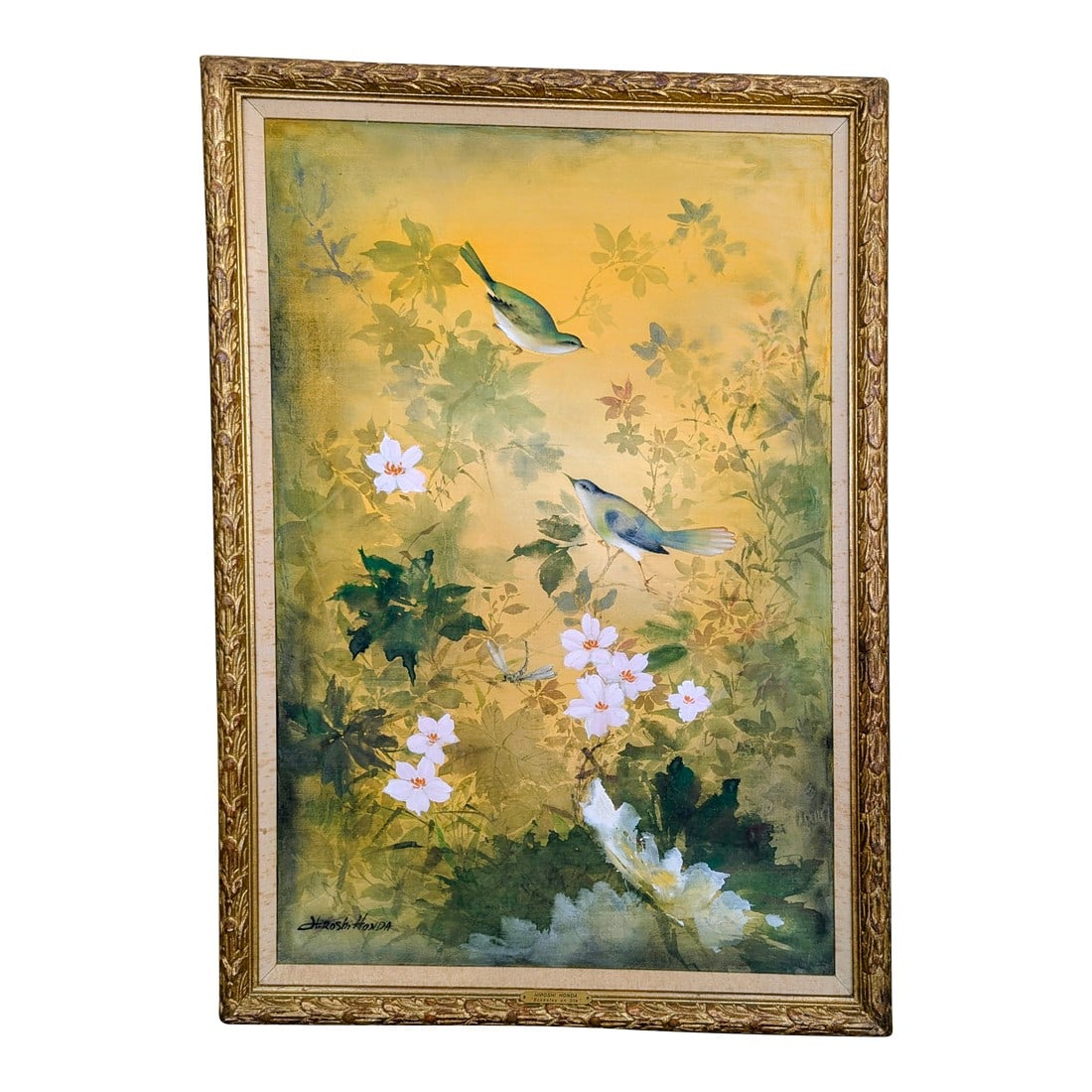 Hawaiian Artist Hiroshi Honda (1910-1970) Original Japanese Kacho-Ga Painting "Bokkotsu on Silk": Bokkotsu (or mokkotsu) is a painting technique in which objects are rendered without using an outline. This technique originated in China and, according to some specialists, the proper usage should