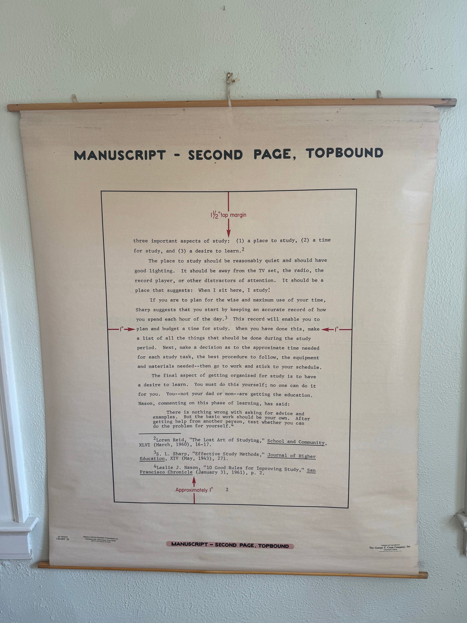 Vintage 1969 Typing Instruction Pull-Down Chart – Secretary School Poster --Poster E - 3