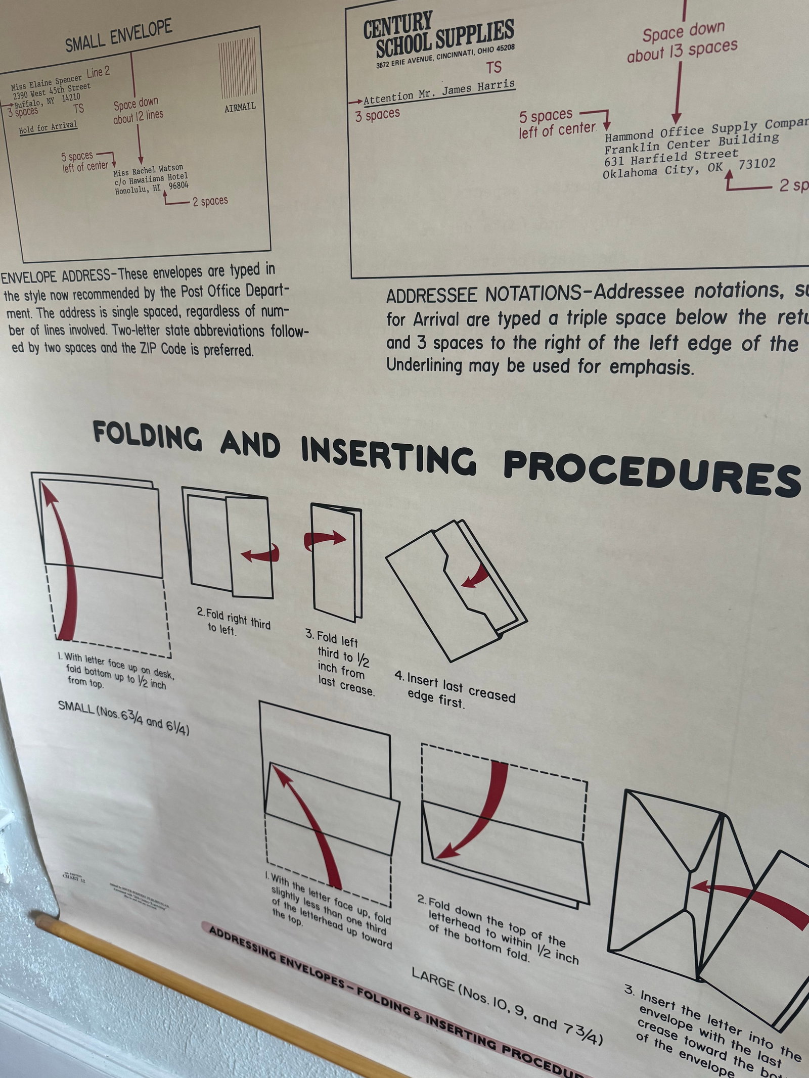 Vintage 1969 Typing Instruction Pull-Down Chart – Secretary School Poster --Poster E - 7