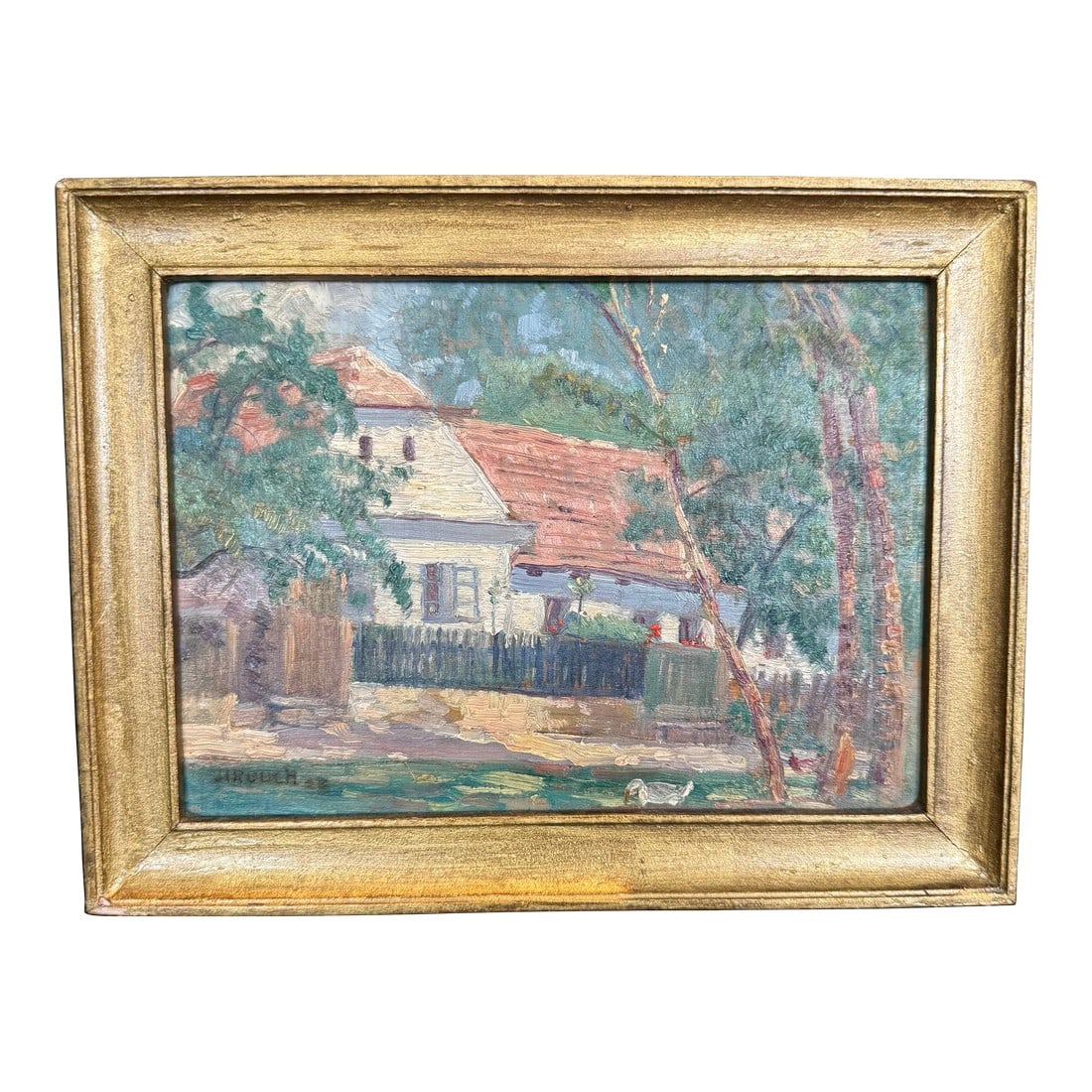 White House With Duck (1923) by Frank Luis Jirouch (American, 1878–1970): This exceptional 1923 oil on board is a quintessential example of Cleveland School Impressionism. Painted during Frank Luis Jirouch's influential three-year residency in Paris, this work captures a