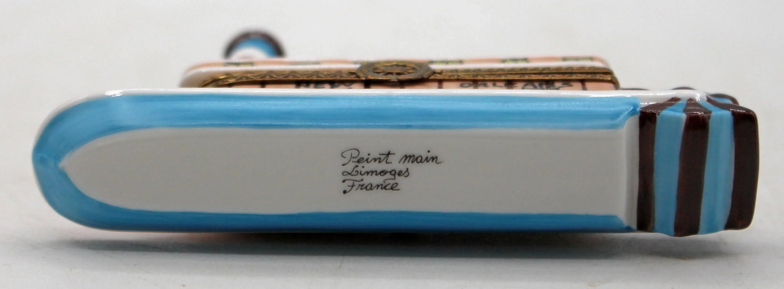 Vintage French Limoges Porcelain New Orleans Steamboat Form Trinket Box - 8