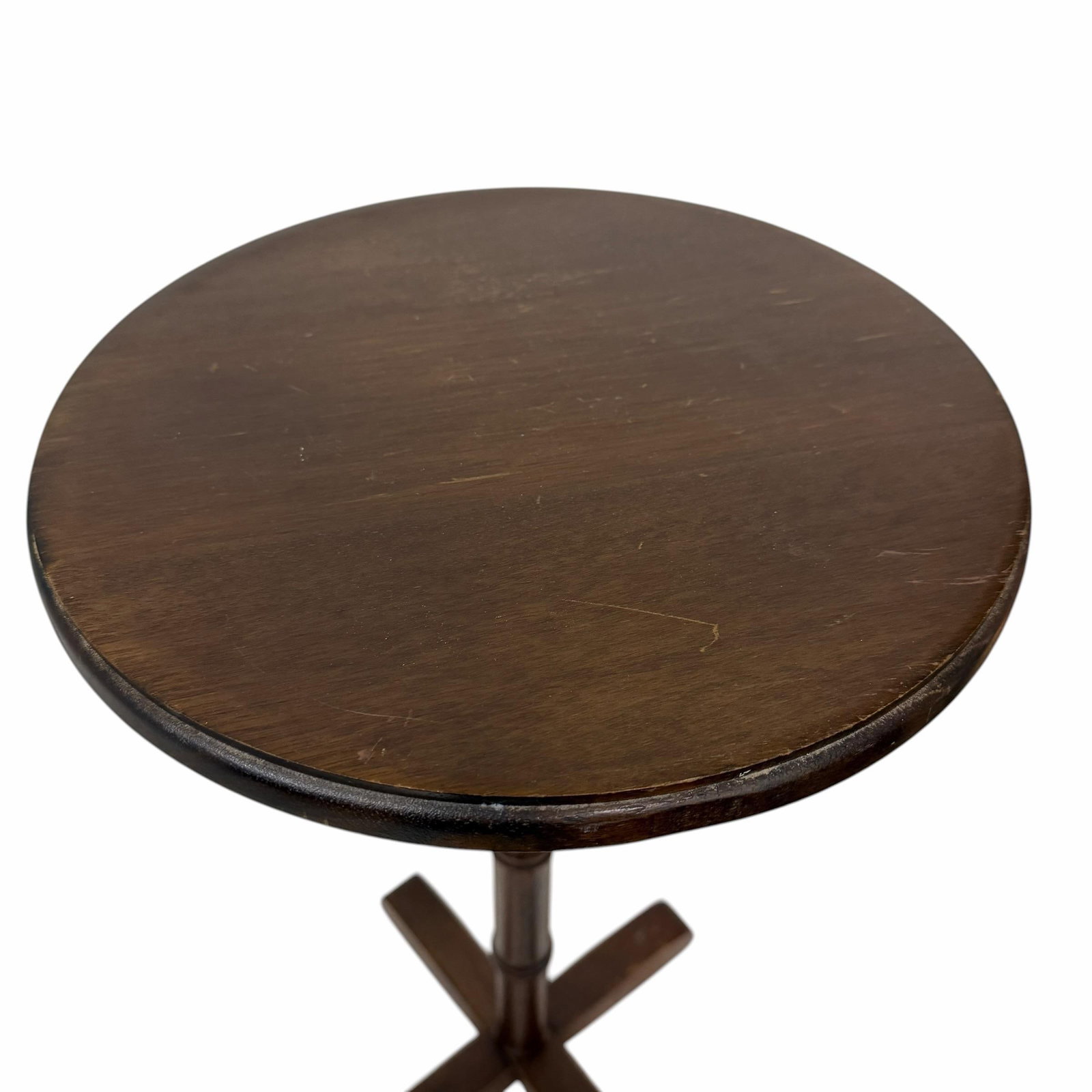 Vintage Round Faux Bamboo Pedestal Drink Side Table - 3