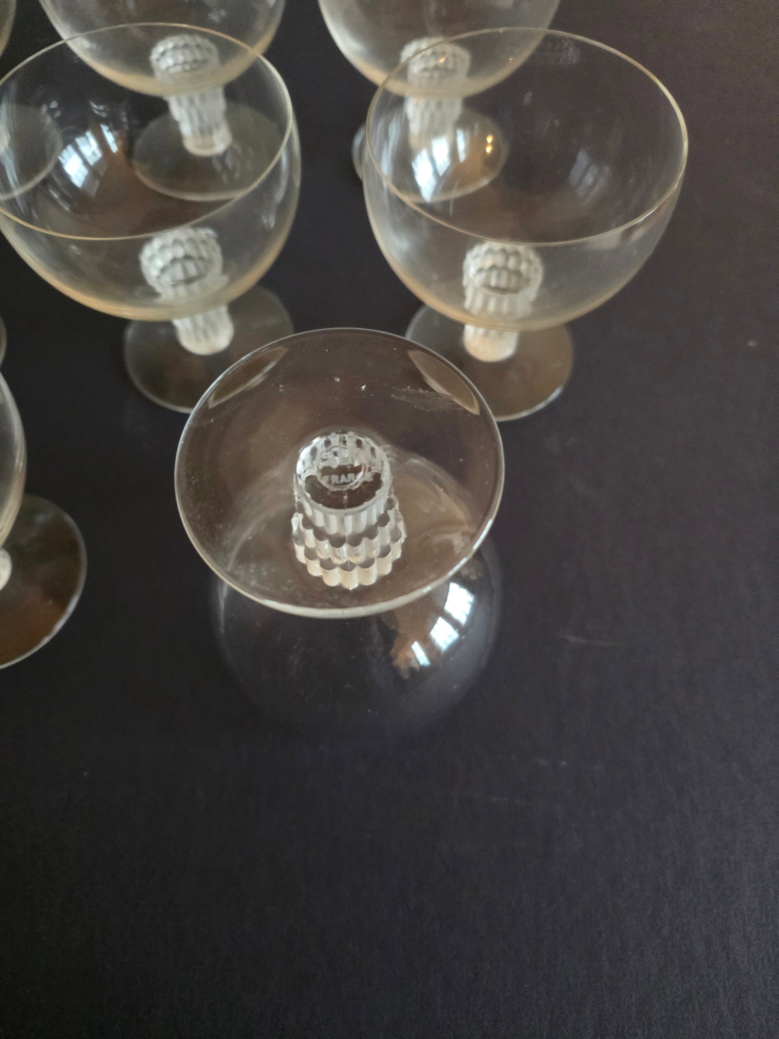 1930s Lalique Art Deco "Bamboo" Pattern Cordials Set of Eight - 8