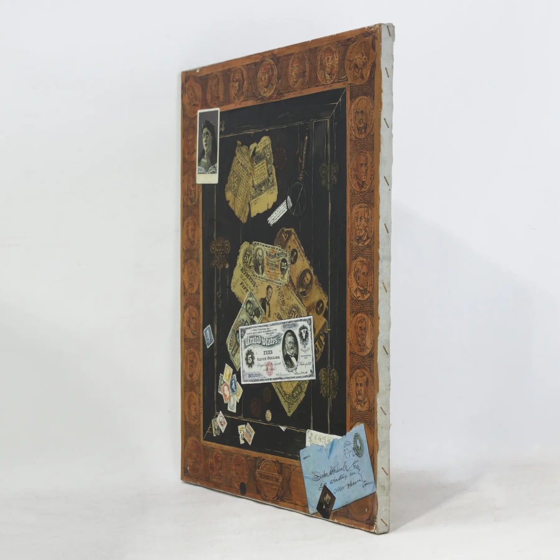 Vintage Trompe l'Oeil Americana Oil Painting With Presidential Border - 2