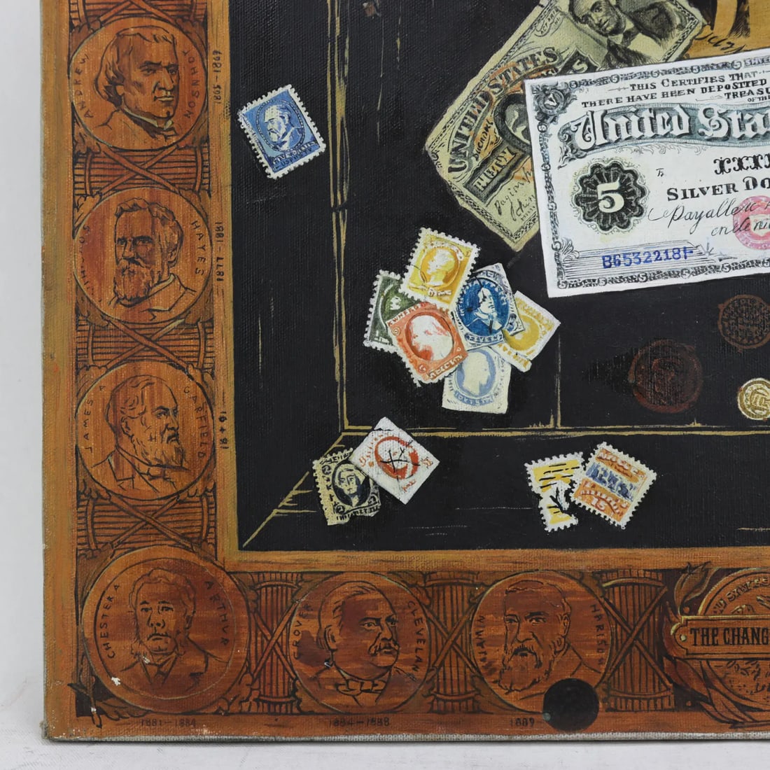 Vintage Trompe l'Oeil Americana Oil Painting With Presidential Border - 4