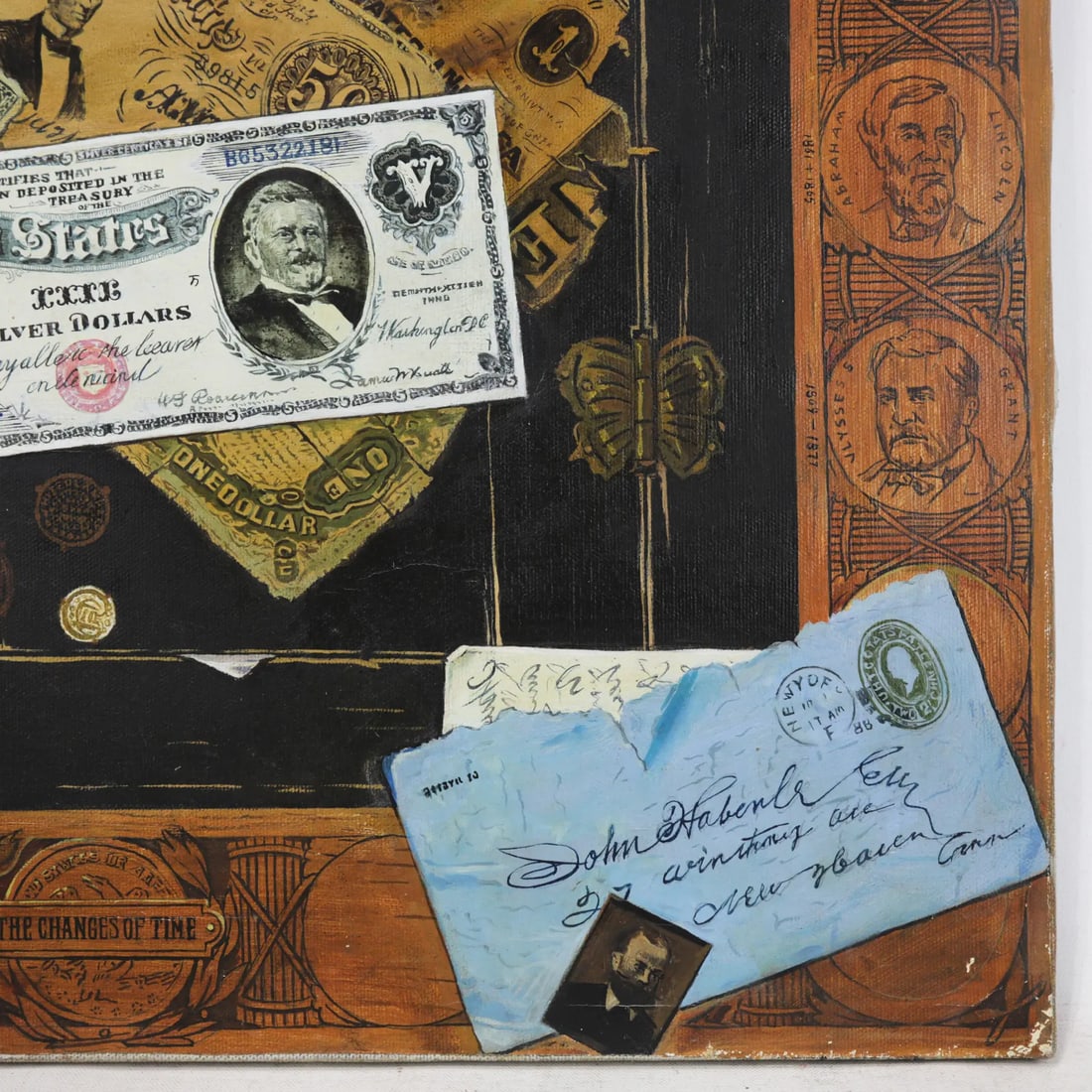 Vintage Trompe l'Oeil Americana Oil Painting With Presidential Border - 7