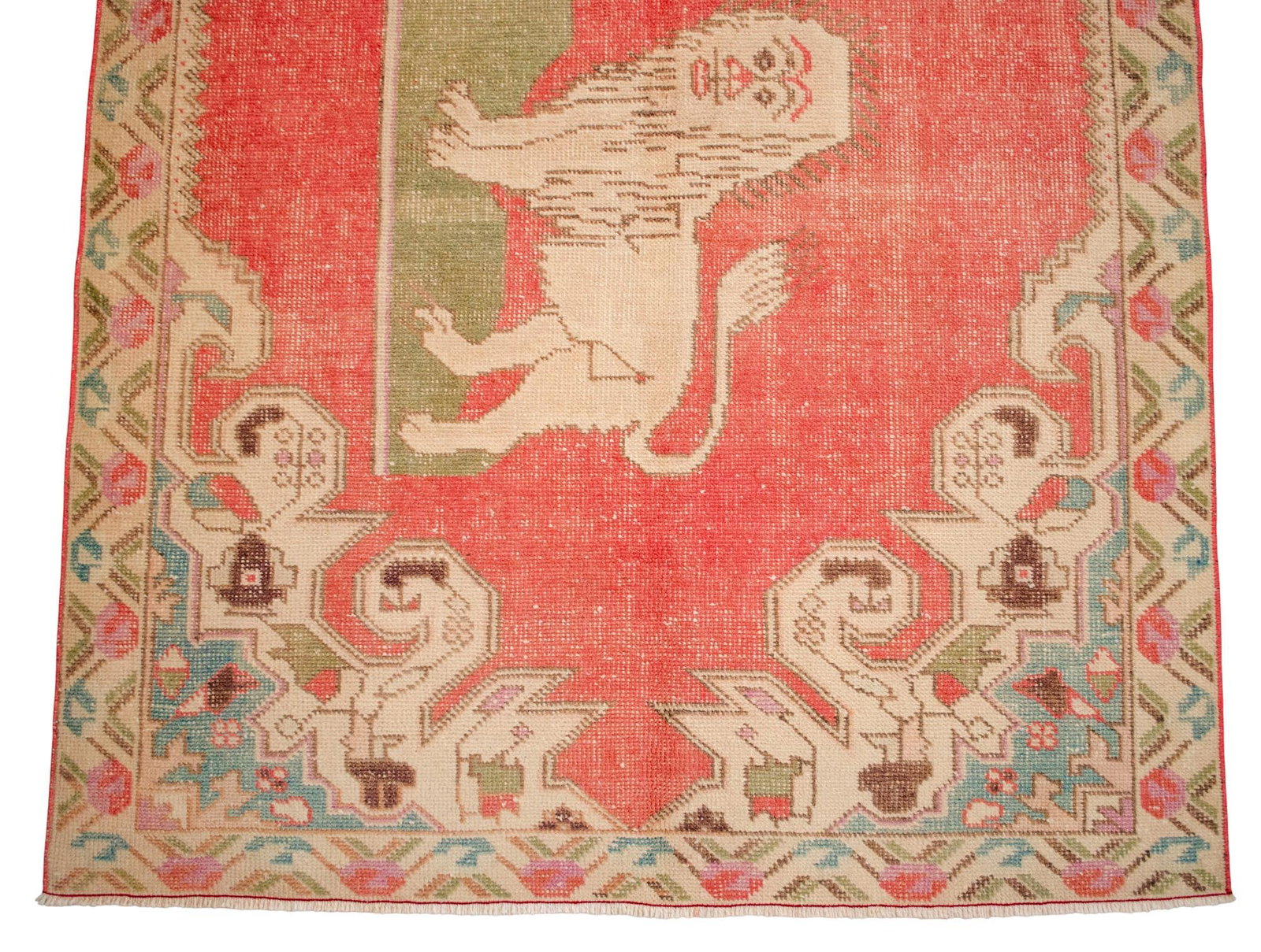 Vintage Turkish Rug Primitive Lion Pattern Hand Knotted Wool Wall & Area Rug - 4'6" X 7'1" - 10
