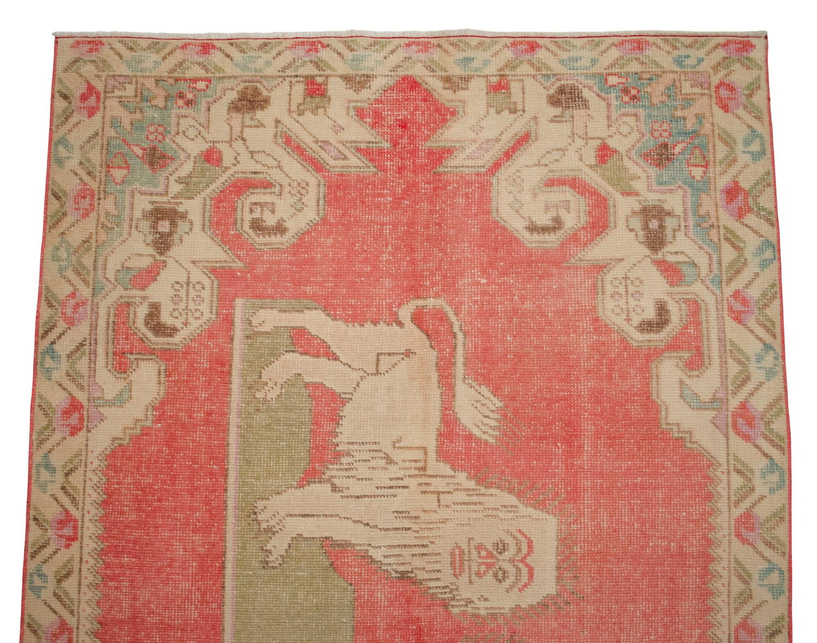 Vintage Turkish Rug Primitive Lion Pattern Hand Knotted Wool Wall & Area Rug - 4'6" X 7'1" - 9