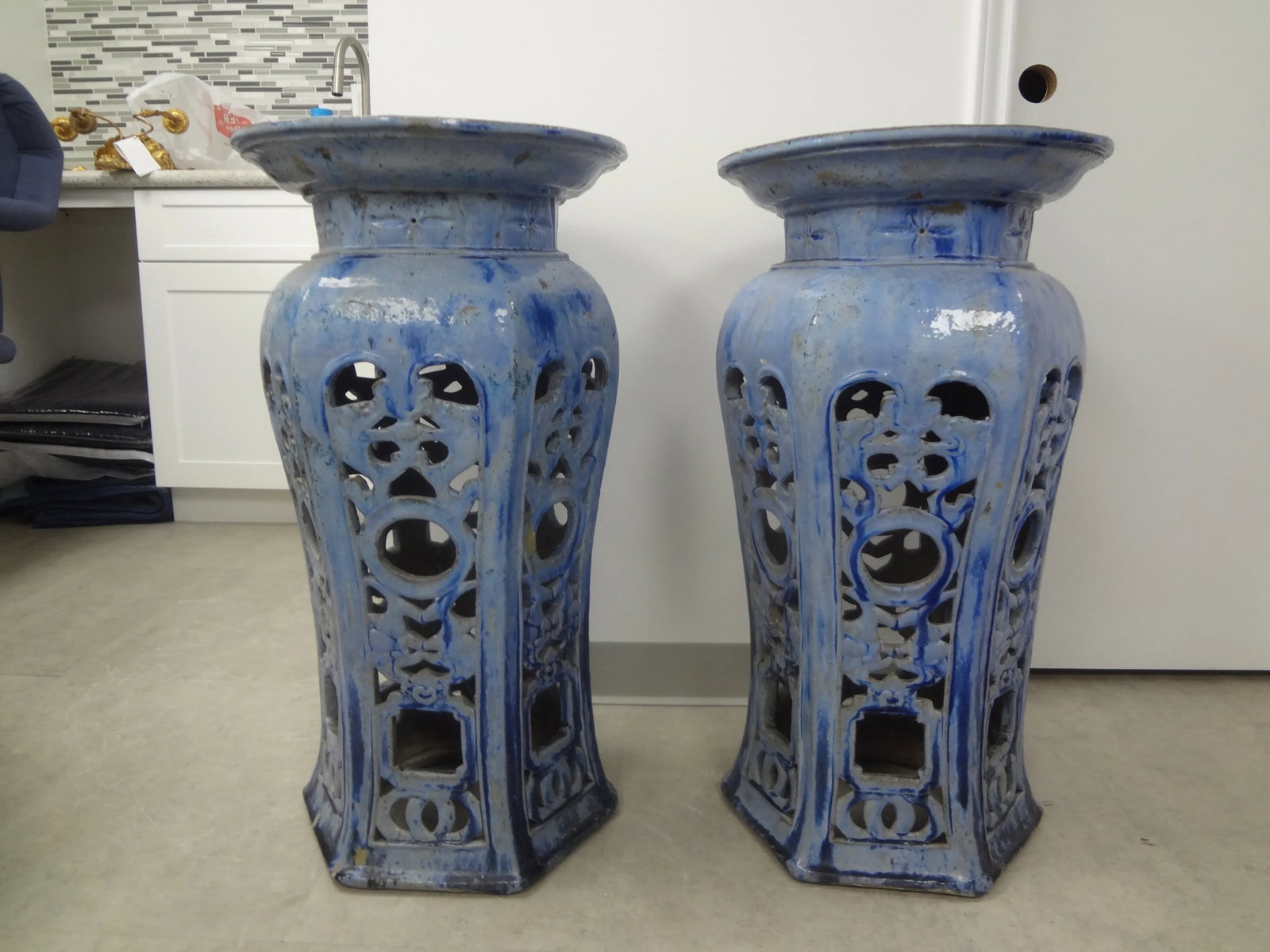 Early 20th Century Chinese Glazed Terra Cotta Pedestals or Stands-A Pair - 13