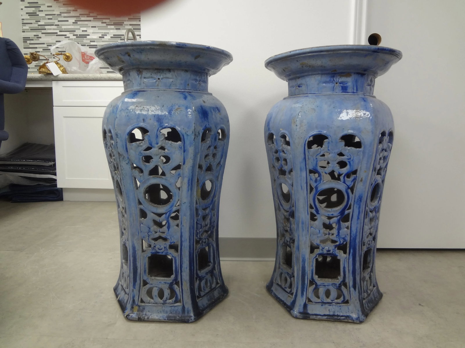 Early 20th Century Chinese Glazed Terra Cotta Pedestals or Stands-A Pair - 2