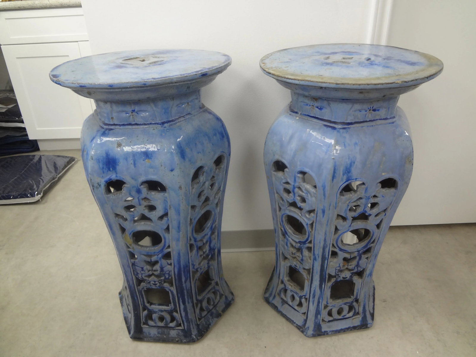Early 20th Century Chinese Glazed Terra Cotta Pedestals or Stands-A Pair - 4