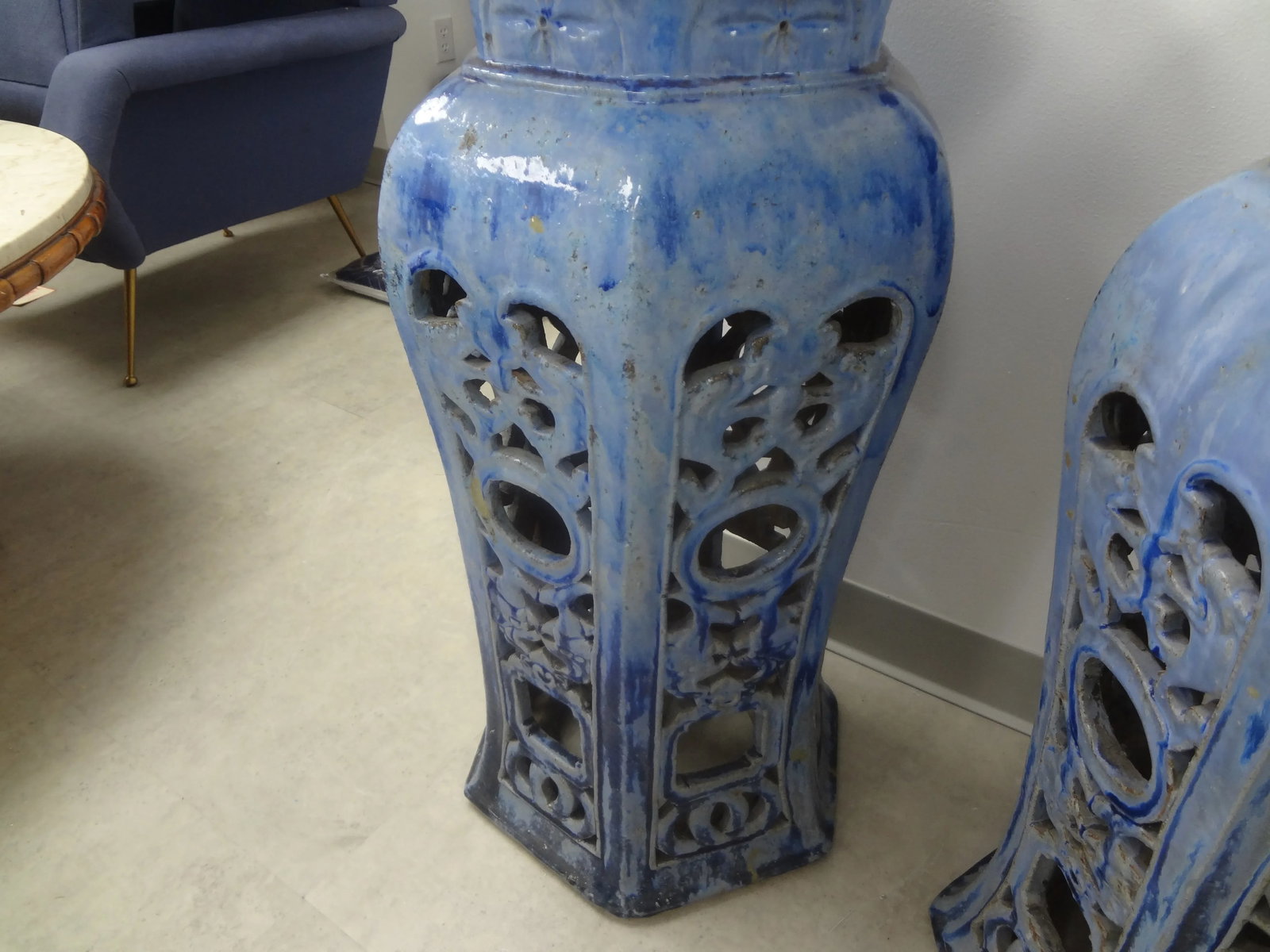 Early 20th Century Chinese Glazed Terra Cotta Pedestals or Stands-A Pair - 5