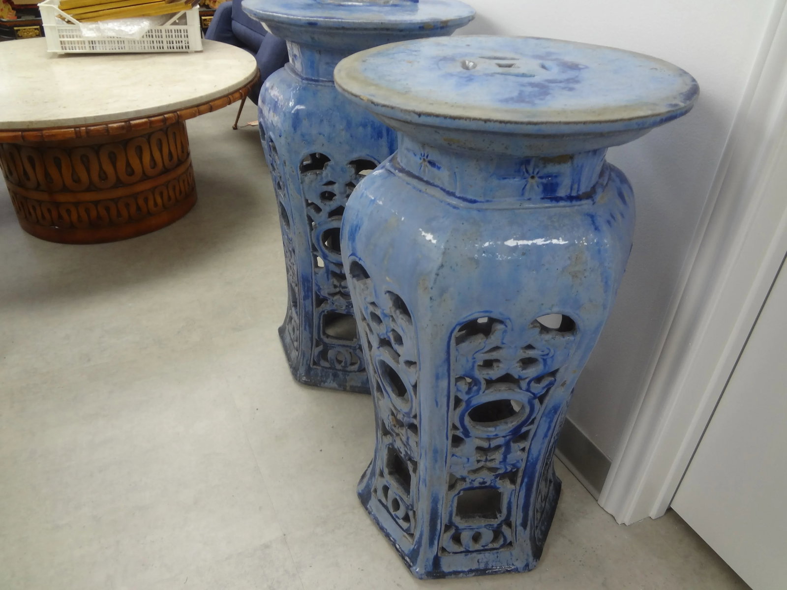 Early 20th Century Chinese Glazed Terra Cotta Pedestals or Stands-A Pair - 7