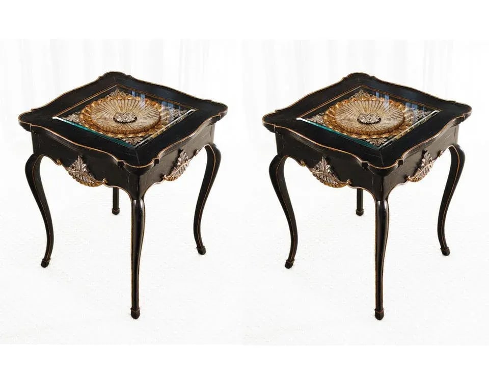 Italian Rococo Style "Wheel" Carved Side Tables - a Pair - 7