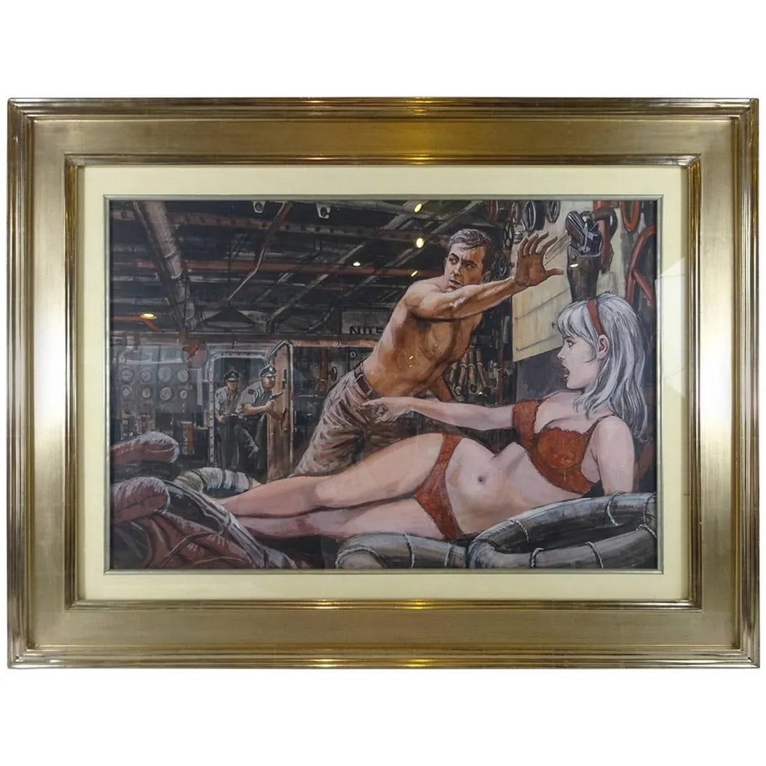 1960s Illustration Painting Attributed to Al Corn: Illustration painting attributed to Al Corn, unsigned, drawn for Mans World Magazine. Condition: Alterations: Original Design Modified Imperfections: Some Imperfections Condition Notes: Excellent -