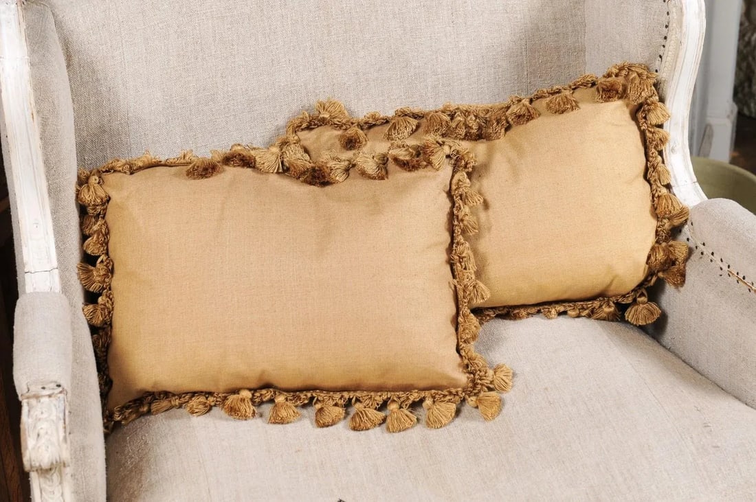 French 19th Century Aubusson Tapestry Pillows with Flowers & Tassels - a Pair - 10
