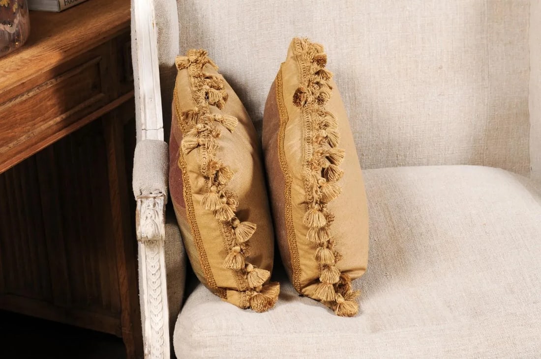 French 19th Century Aubusson Tapestry Pillows with Flowers & Tassels - a Pair - 11