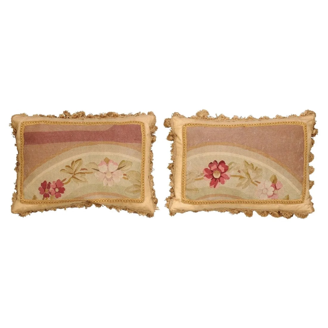 French 19th Century Aubusson Tapestry Pillows with Flowers & Tassels - a Pair - 12