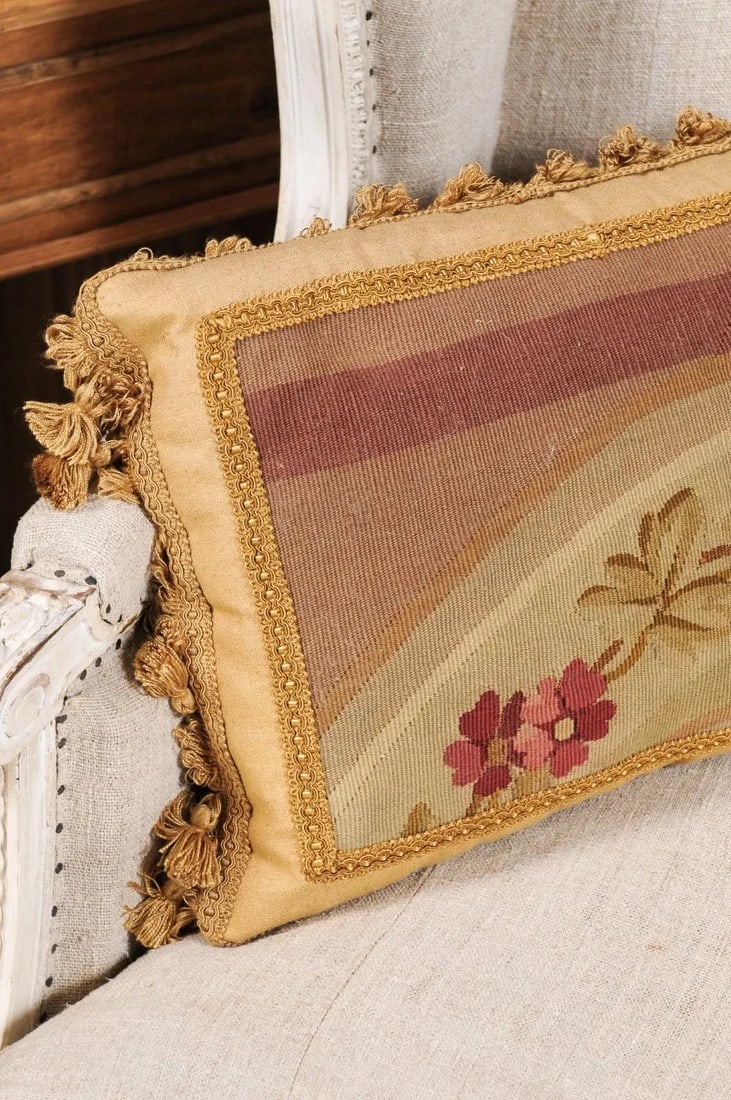 French 19th Century Aubusson Tapestry Pillows with Flowers & Tassels - a Pair - 5
