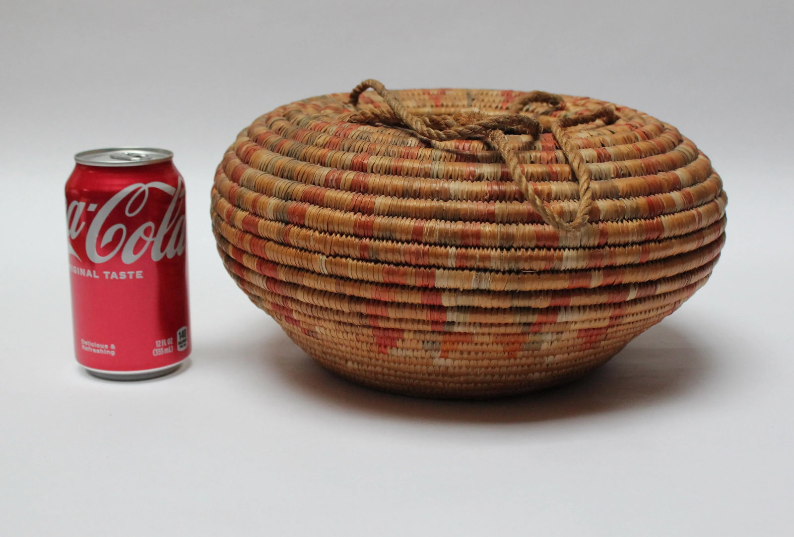 Vintage American Indian Style Dyed and Coiled Chevron Wicker Basket - 5
