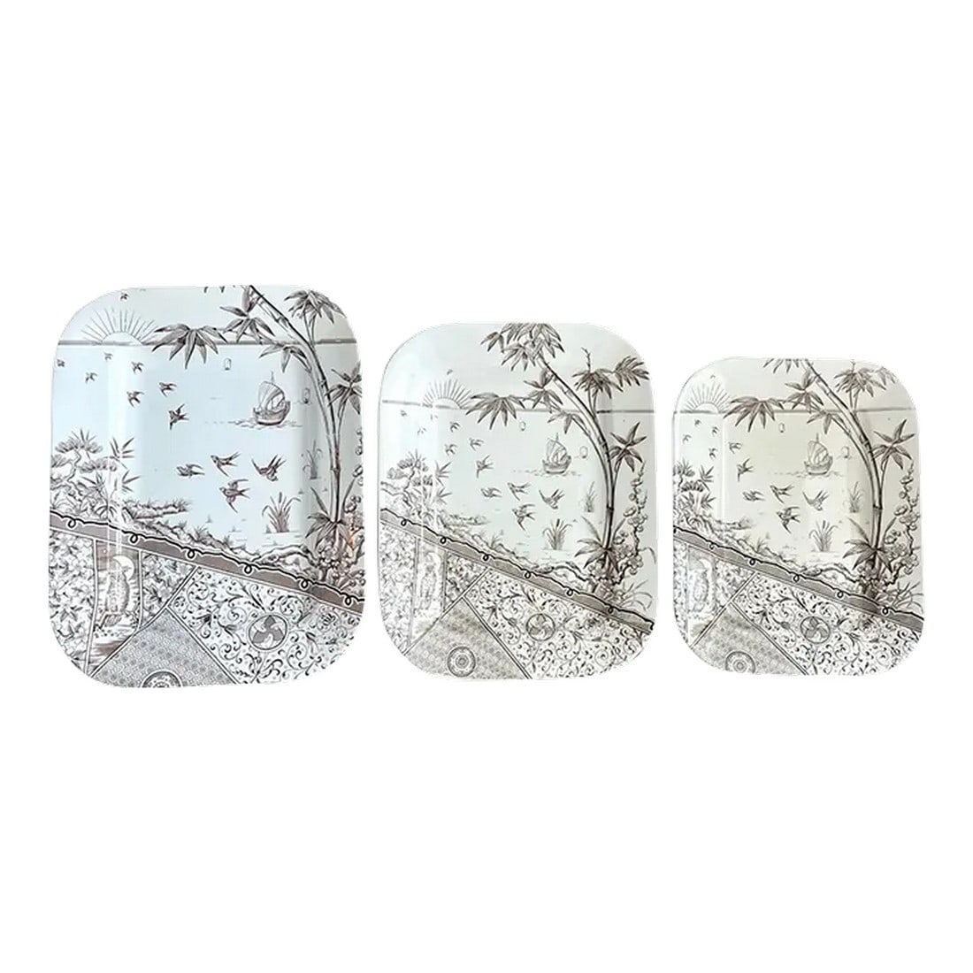 19th Century Melbourne' Graduating Aesthetic Movement Brown & White Ironstone - Set of 3: Three 'Melbourne' graduating Aesthetic Movement brown & white ironstone platters, by Gildea & Walker. A rare and early set of three fully marked and nicely graduated platters. Largest platter 14"x
