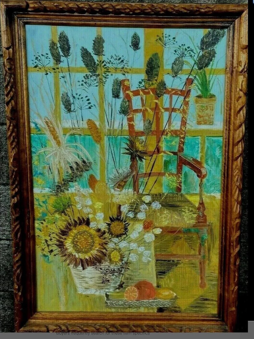 Large Oil on Canvas Window Scene Painting, Mid-Century - 2